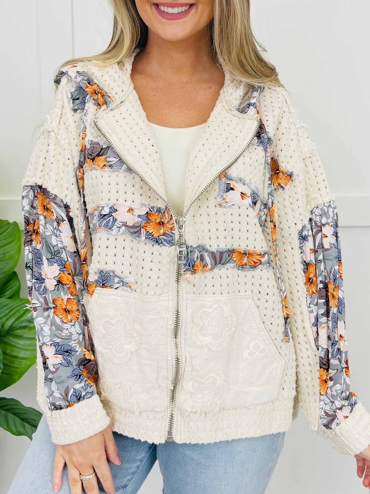 Sweet Petal Pullover in Ivory Floral Denim