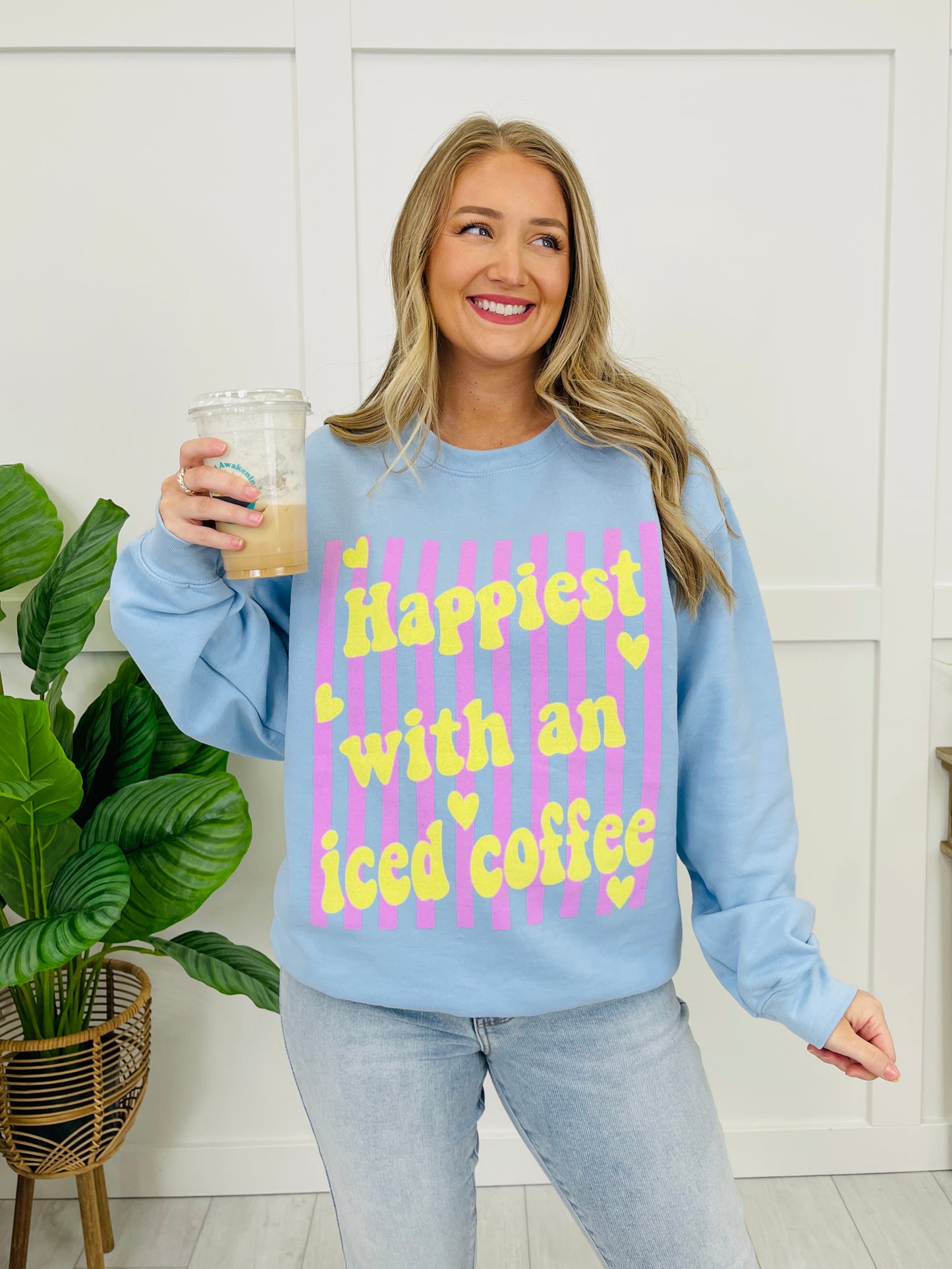 Happiest With An Iced Coffee Graphic Crewneck Sweatshirt