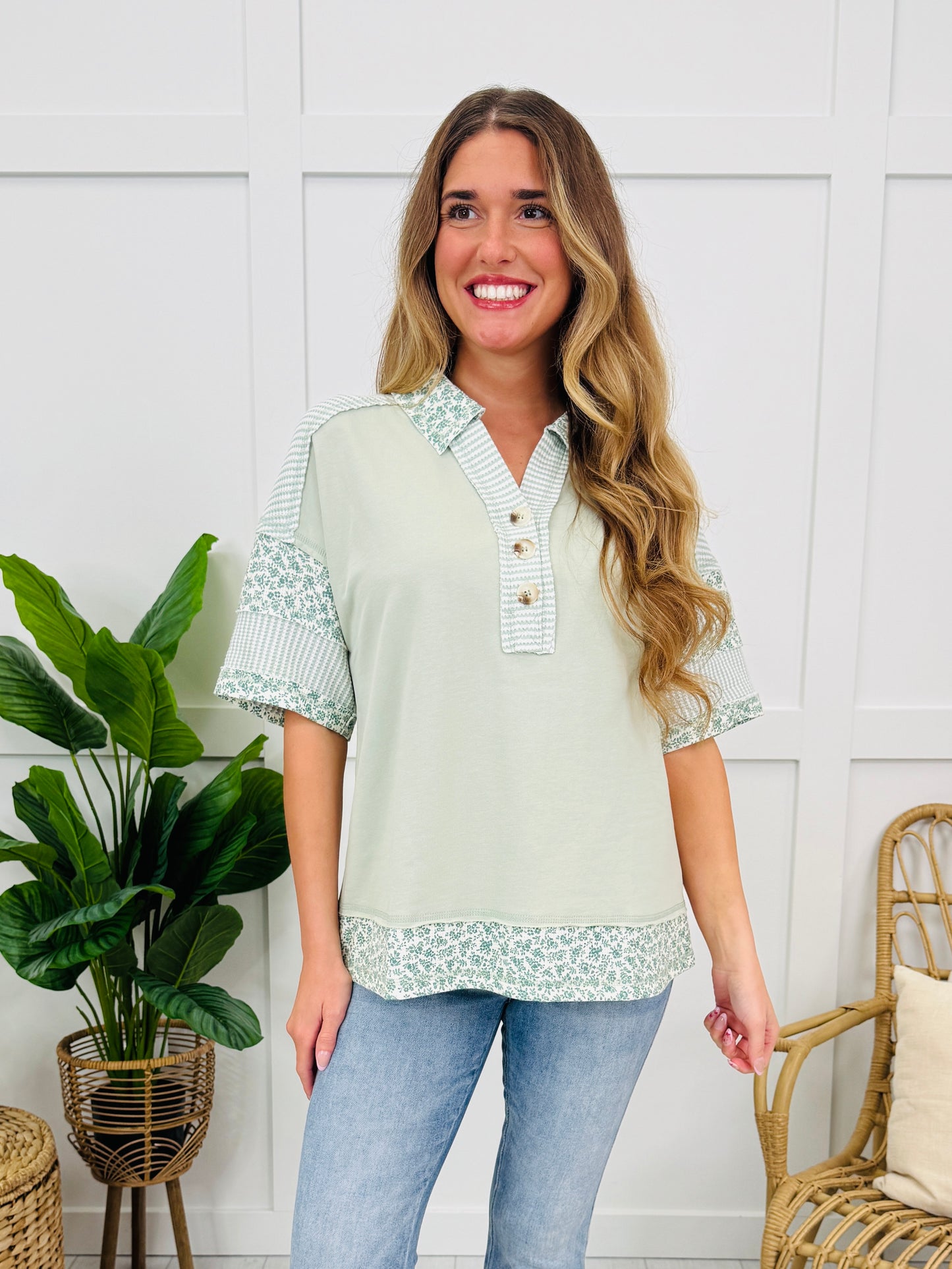 Patchwork Harbor Top In Sage