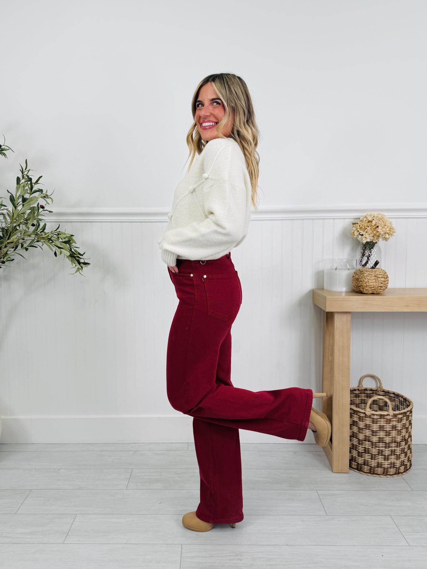Judy Blue Merlot Moment Thermal Straight Jeans