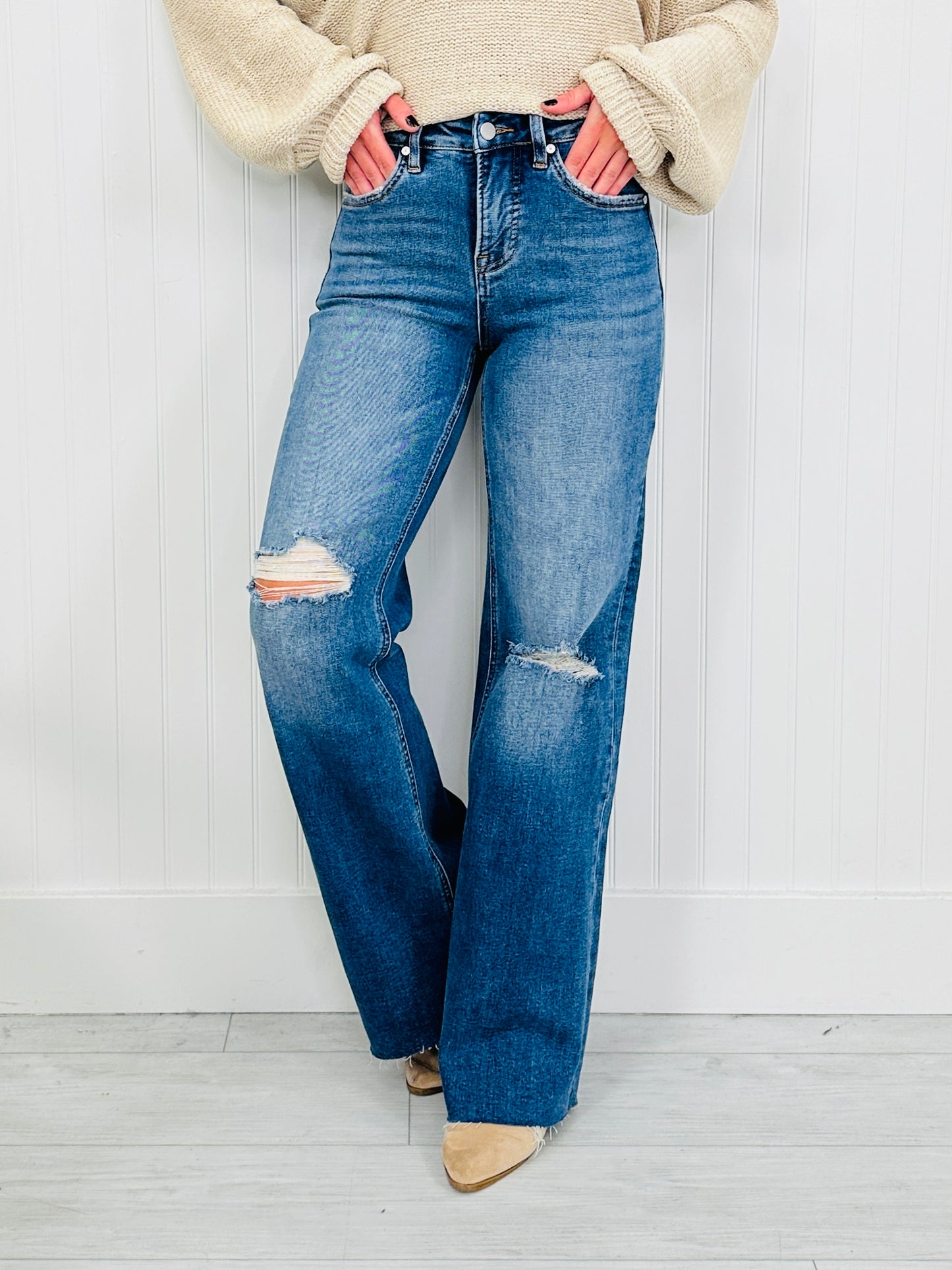 By Your Side Wide Leg Tummy Control Jeans