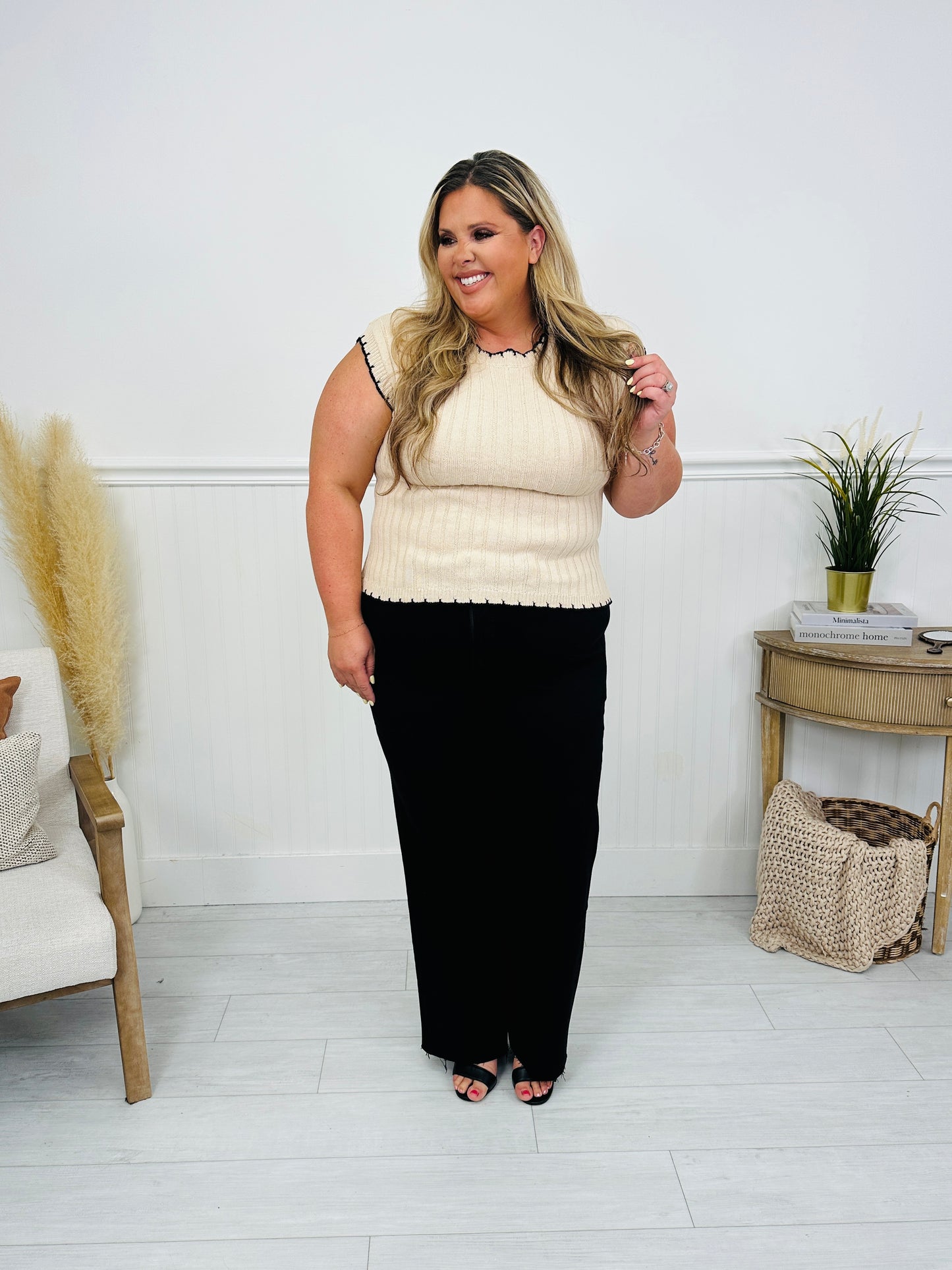 Fade To Black Tummy Control Slim Wide Leg Black Jeans