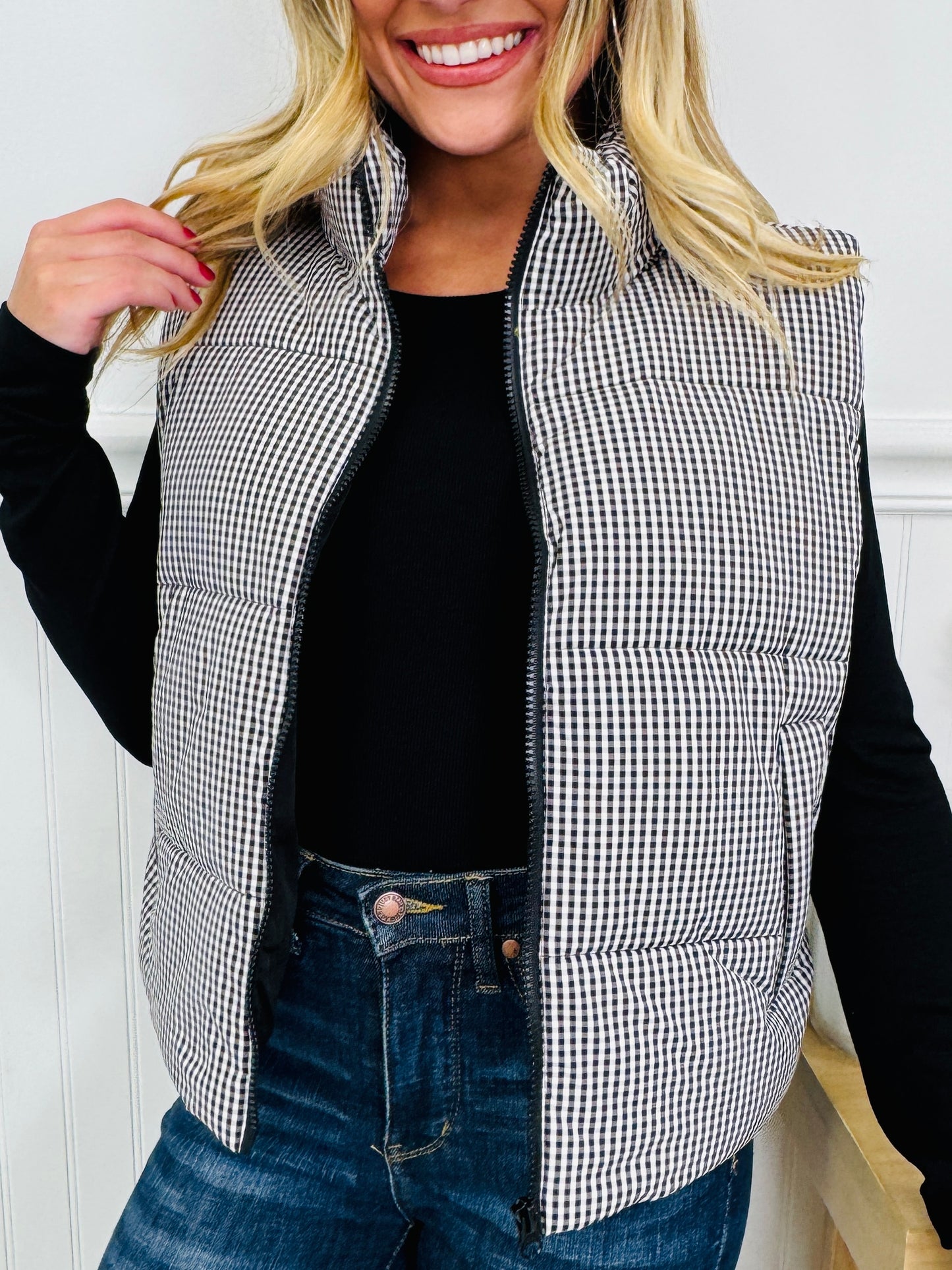 Gingham & Go Puffer Vest