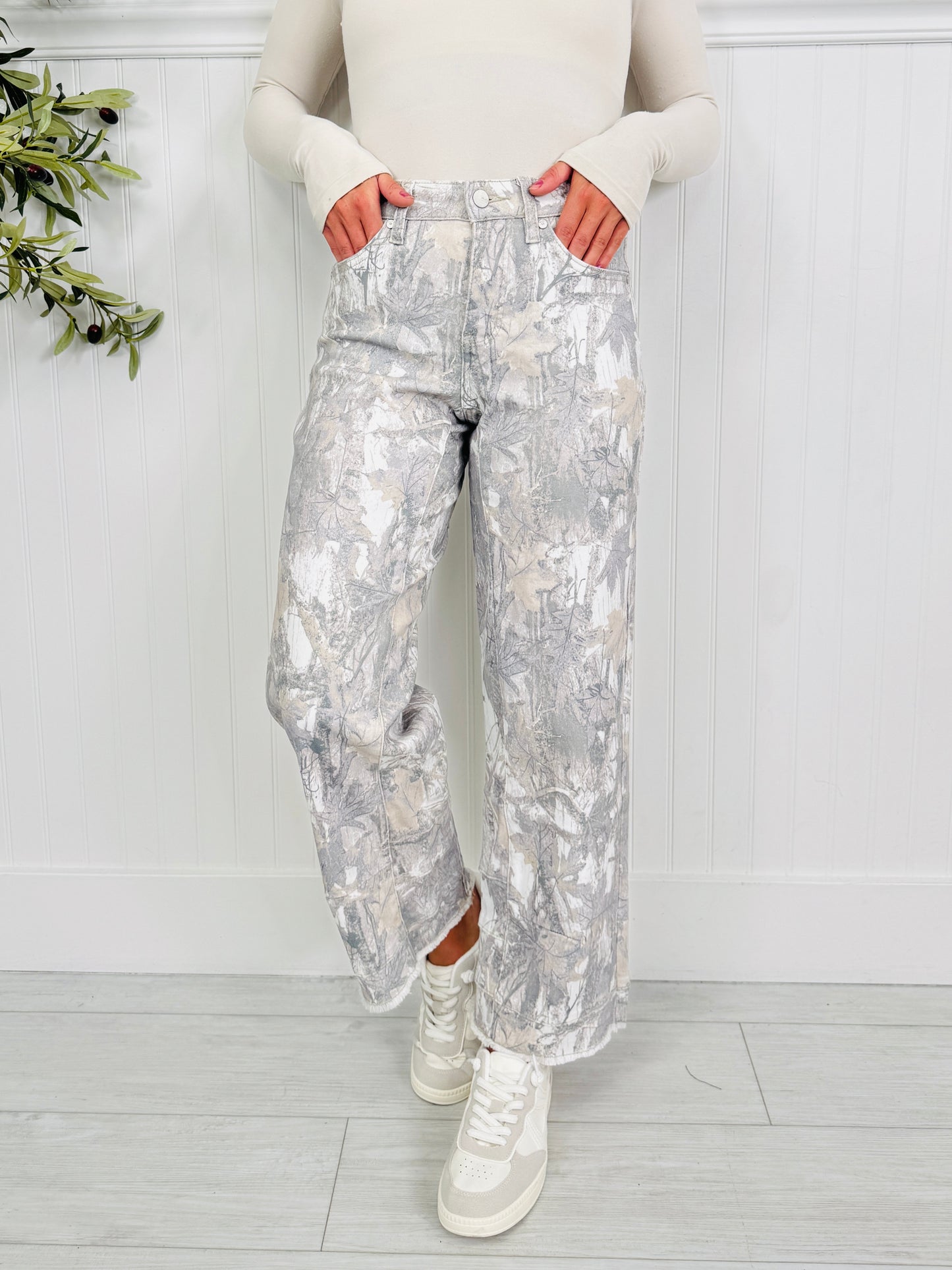 Keep It Camo Tummy Control Barrel Jeans