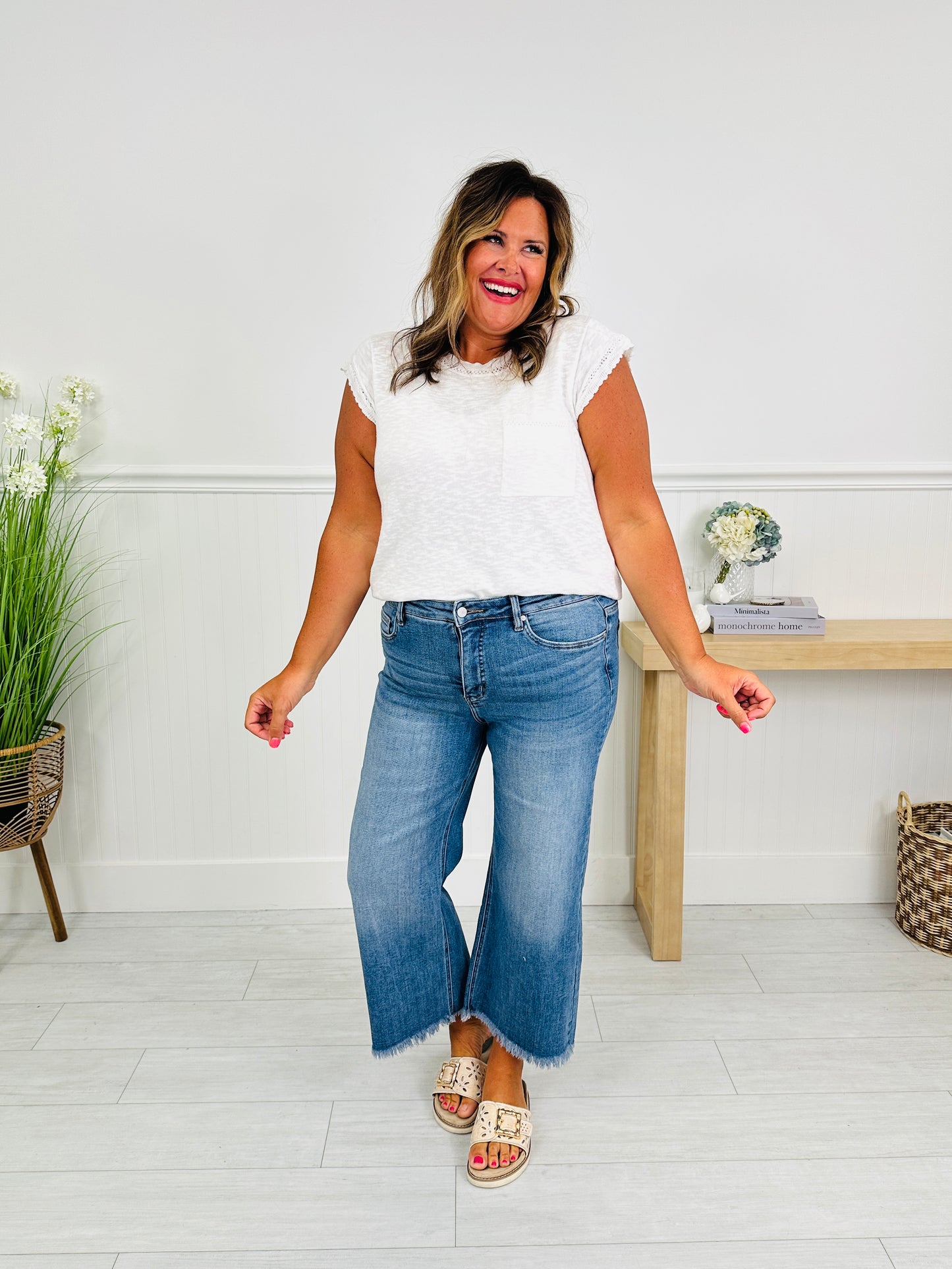 Can't Get Enough Cropped Wide Leg Tummy Control Jeans