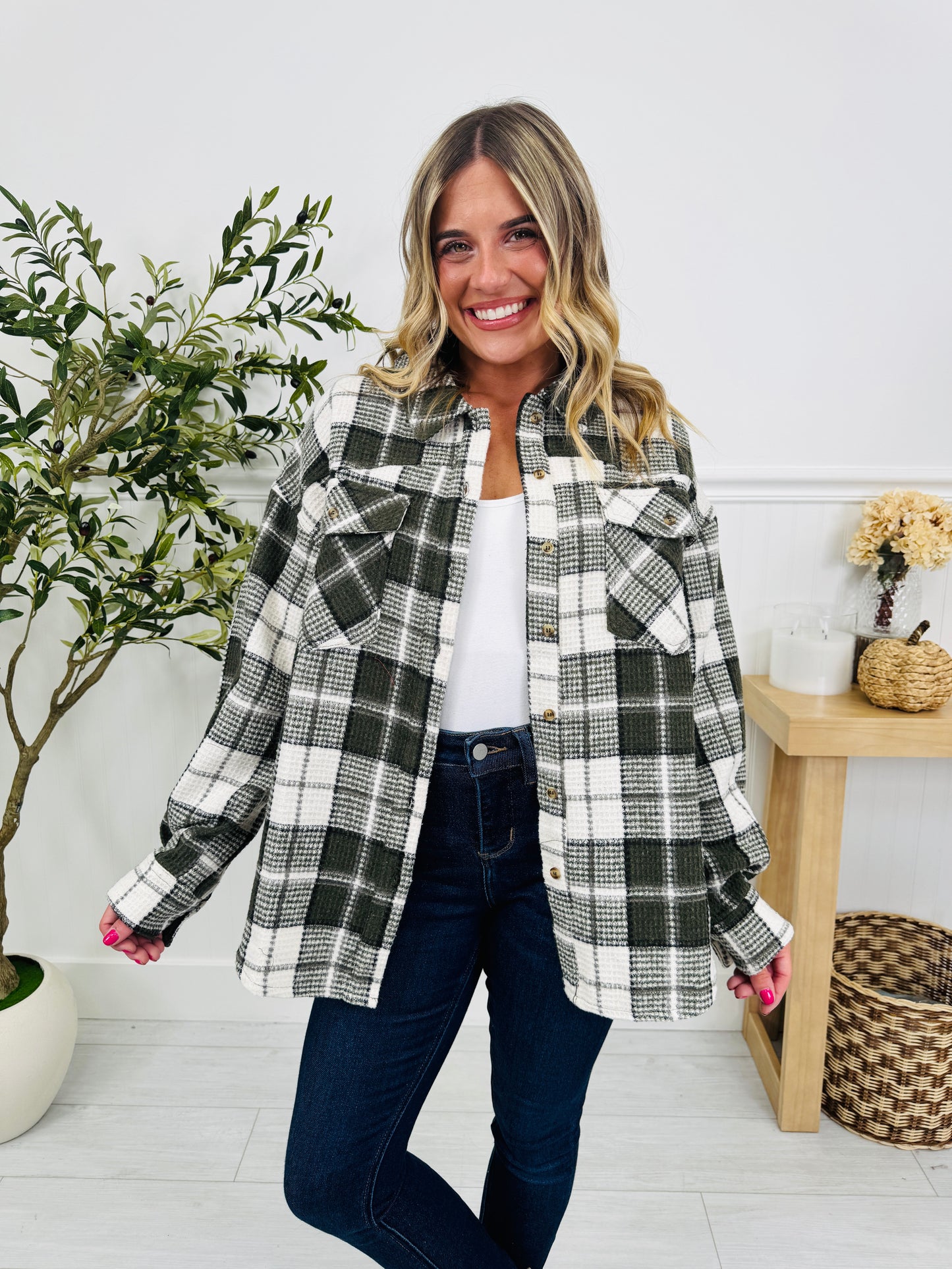 Fireside Favorite Shacket In Olive