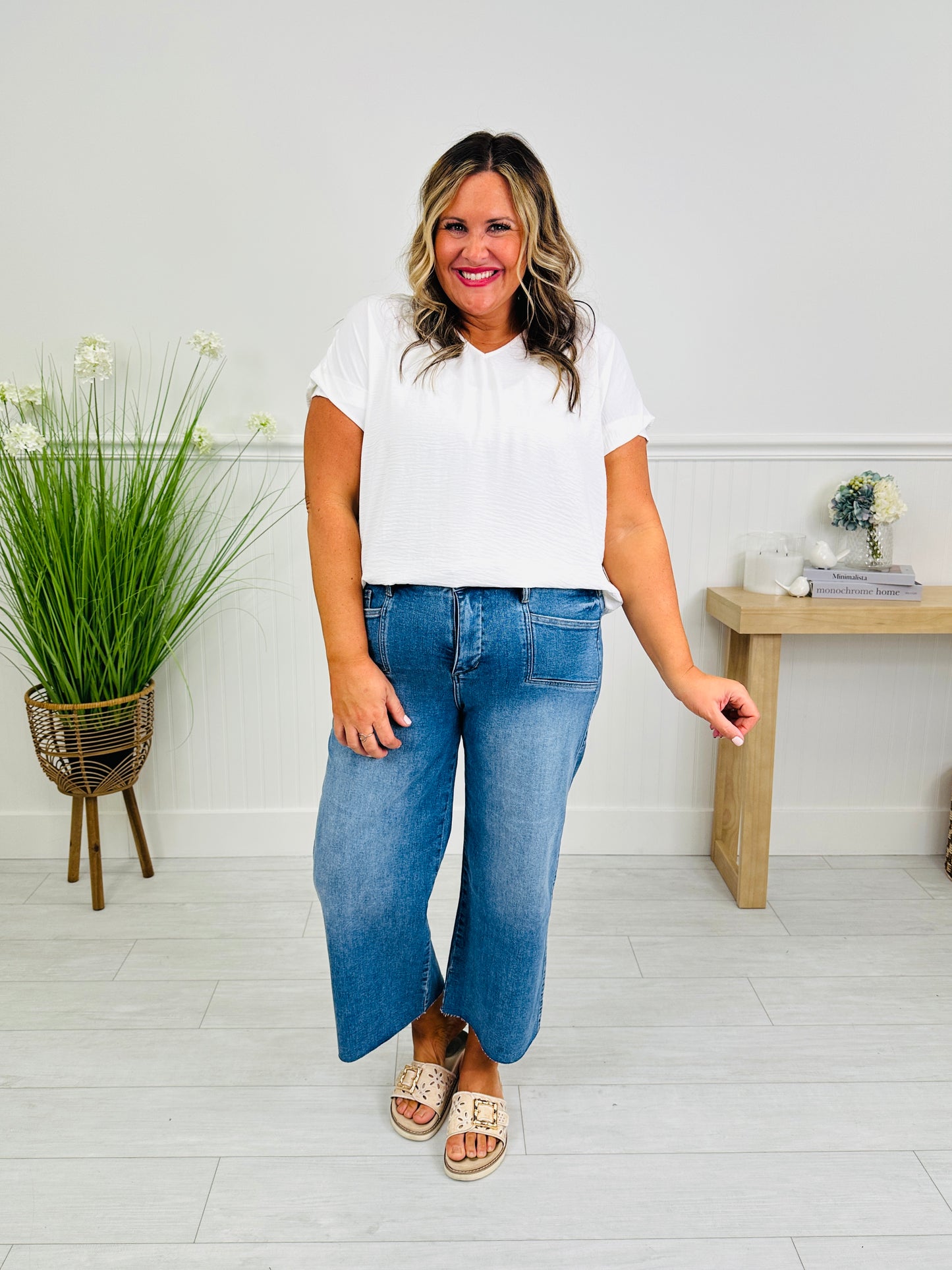 Top Of The Crop Tummy Control Wide Leg Cropped Jeans
