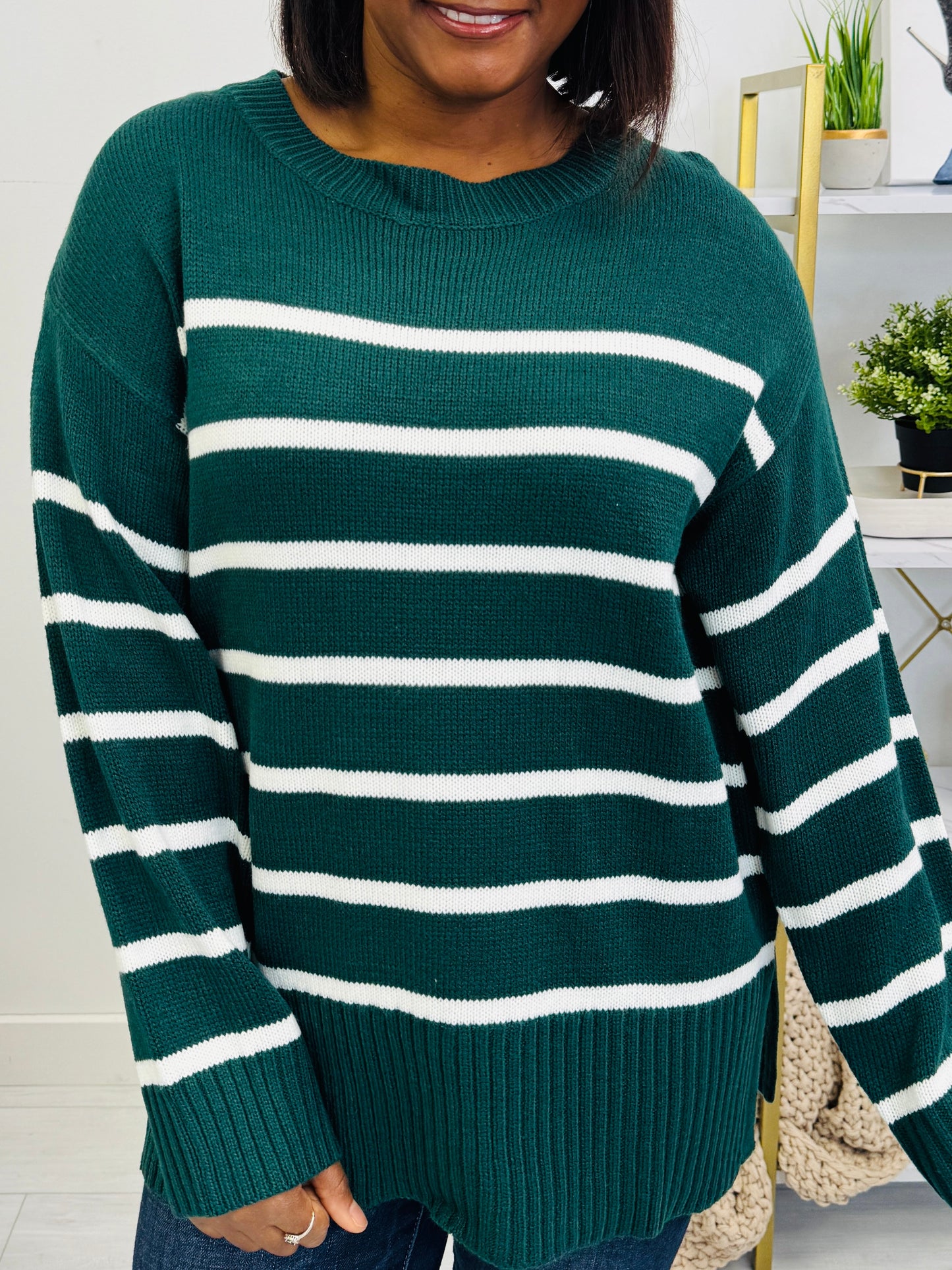 Falling Into Pattern Sweater in Hunter Green