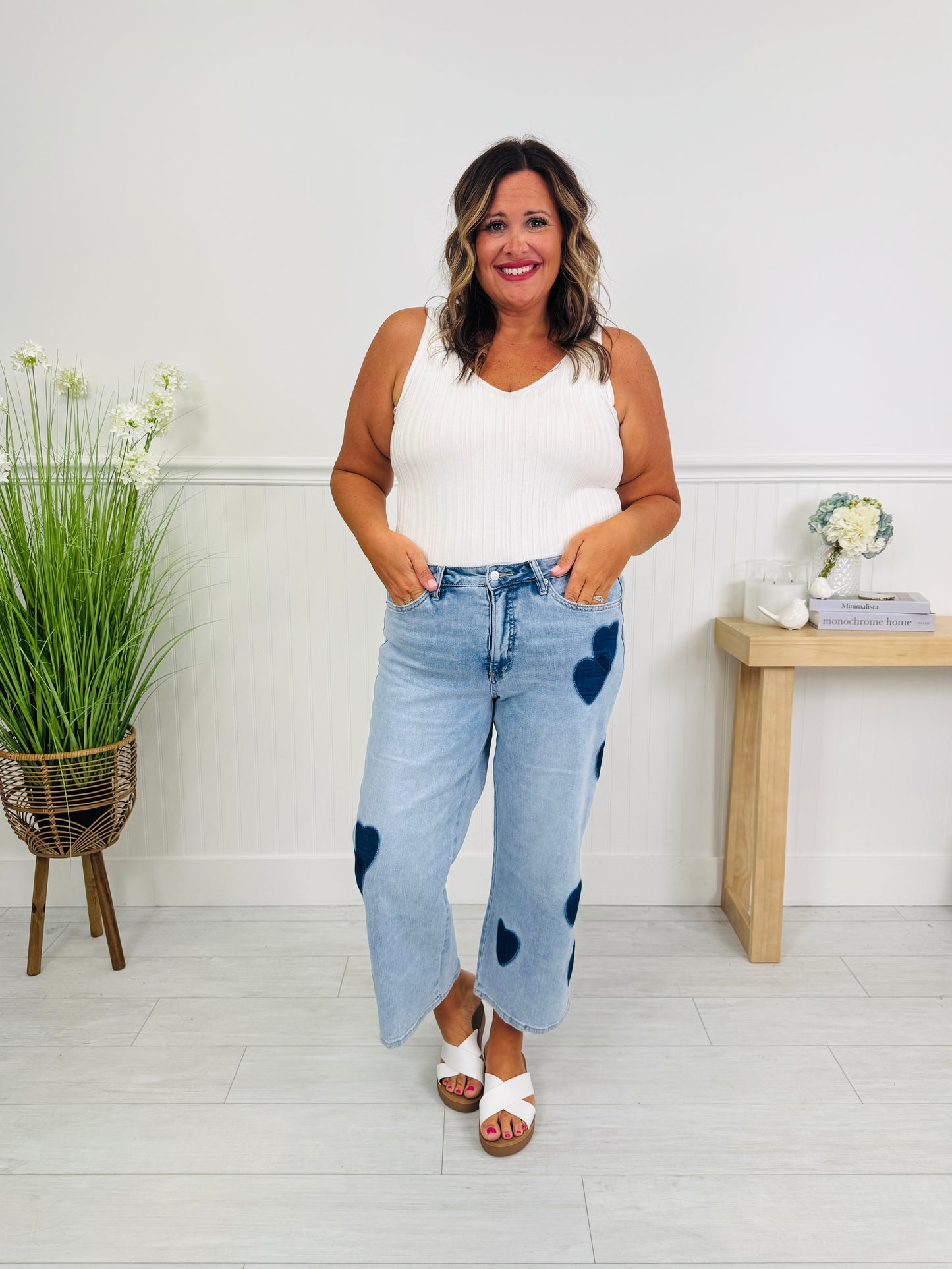 Heart Eyes Tummy Control Cropped Wide Leg Jeans