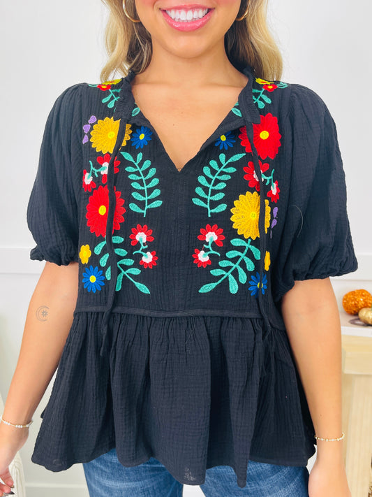 Floral Fever Top in Black
