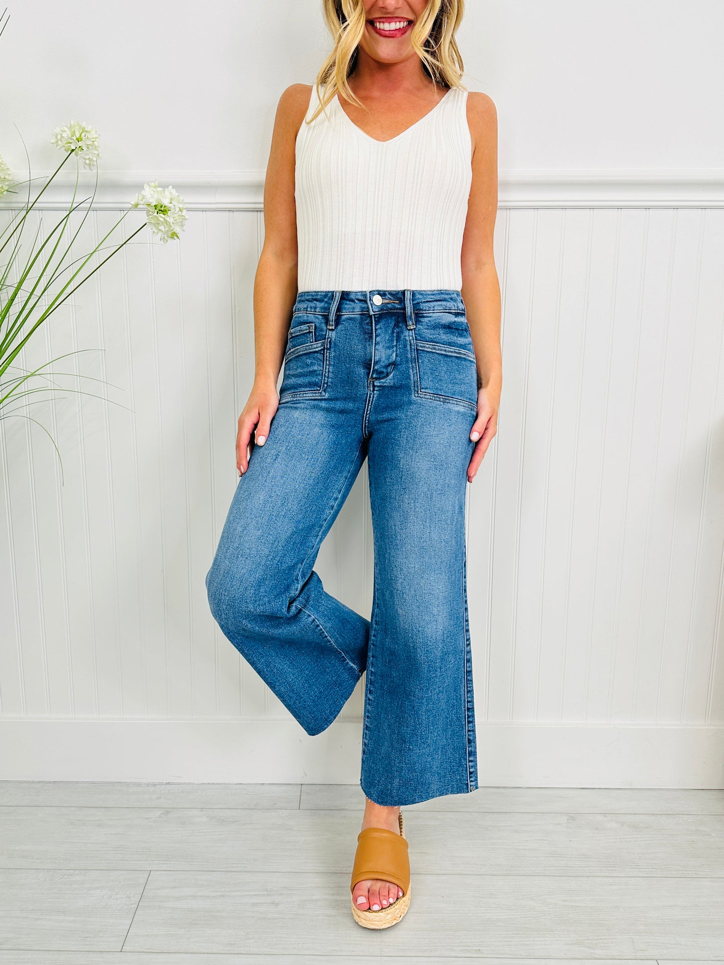 Top Of The Crop Tummy Control Wide Leg Cropped Jeans