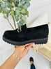 Two Way Street Loafers In Black Suede