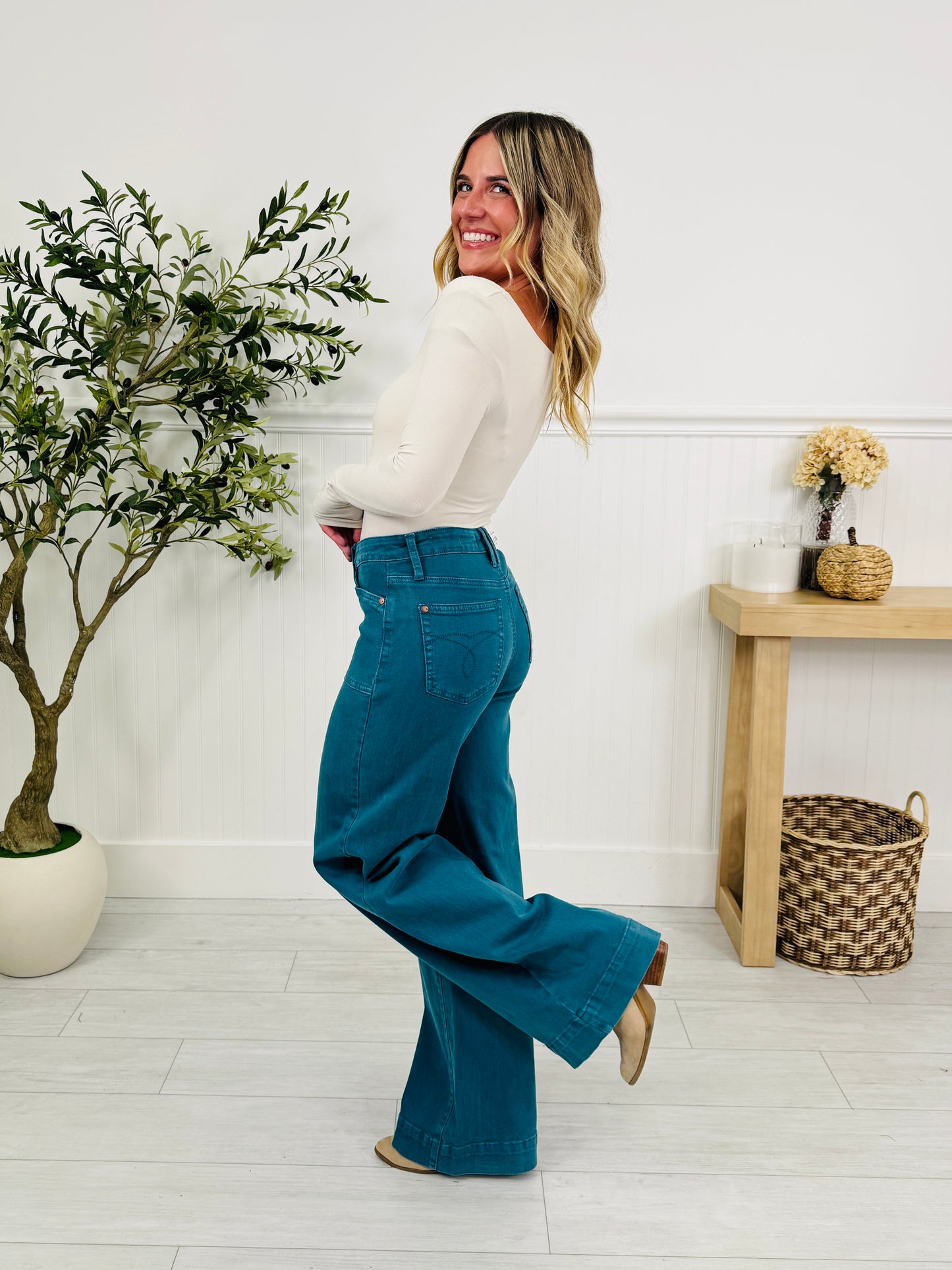 Judy Blue Deep Waters Wide Leg Utility Jeans