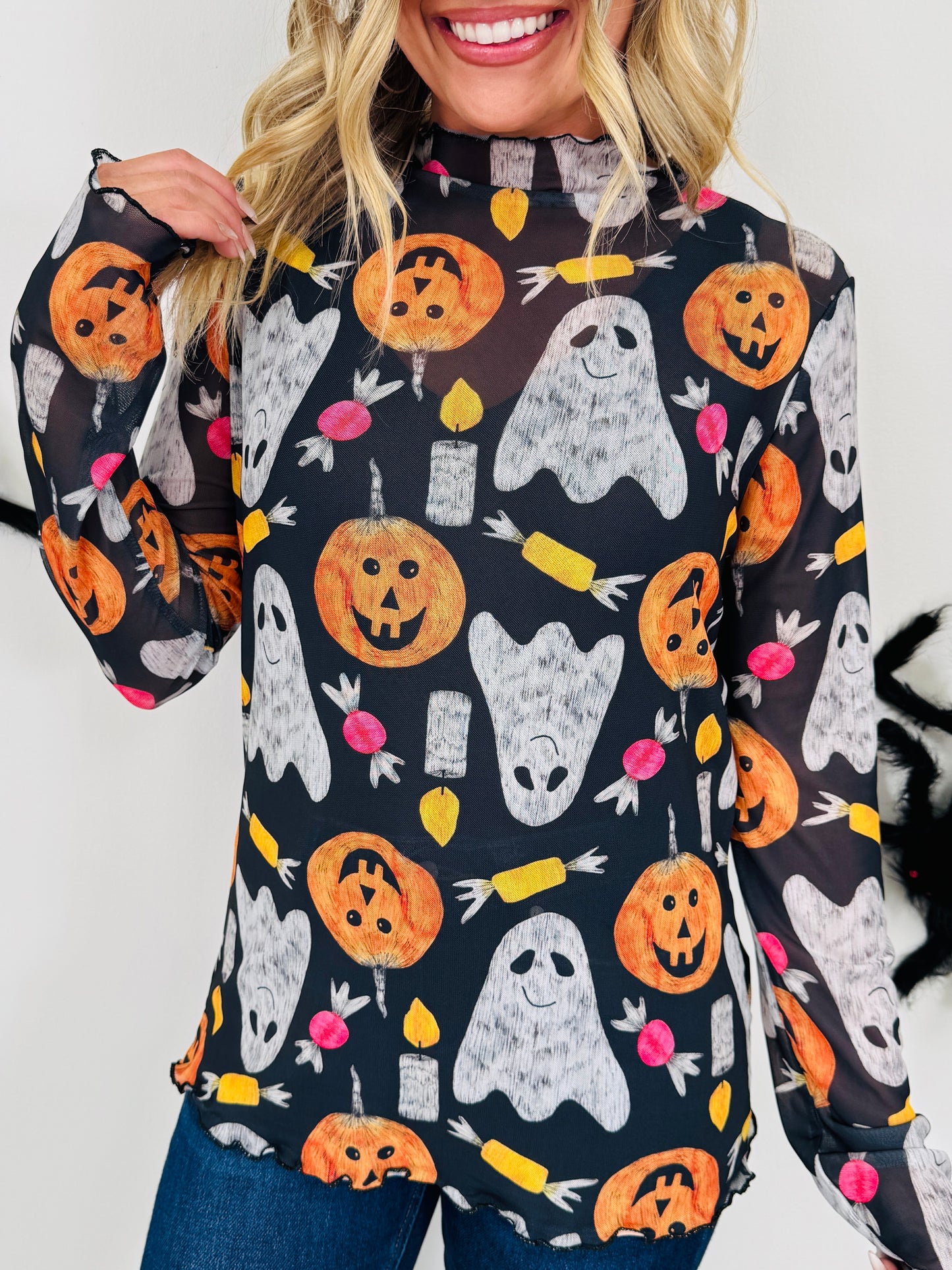 Spooky Things Mesh Top In Trick Or Treat Print