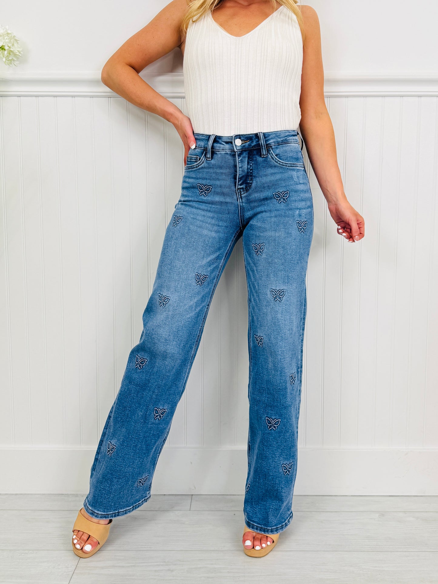 Butterfly Bliss Tummy Control Wide Leg Jeans