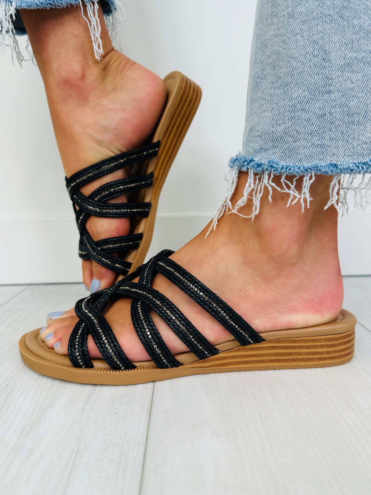 Braided Comfort Sandals In Black