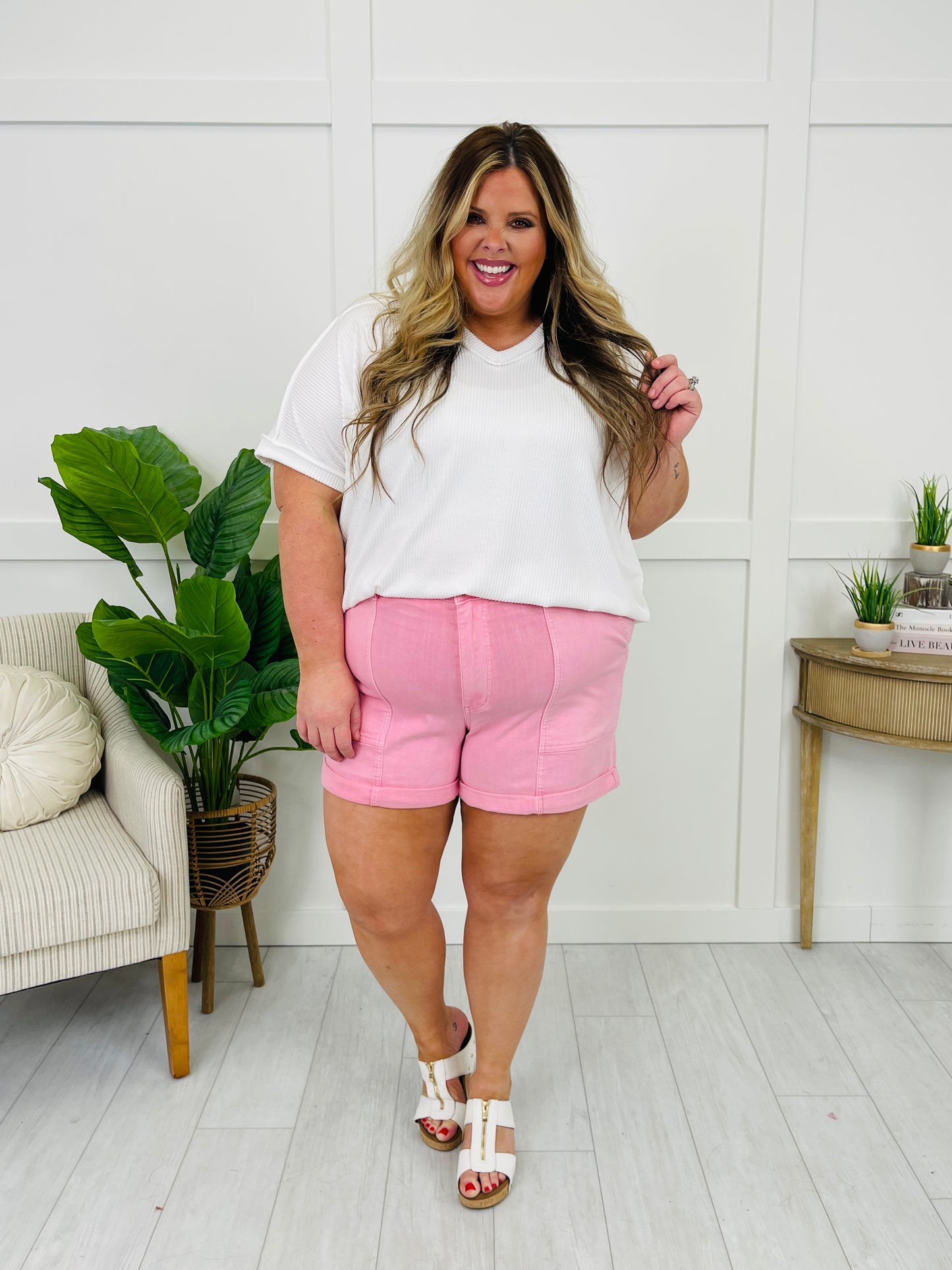 Judy Blue Pink Lemonade Weekender Shorts