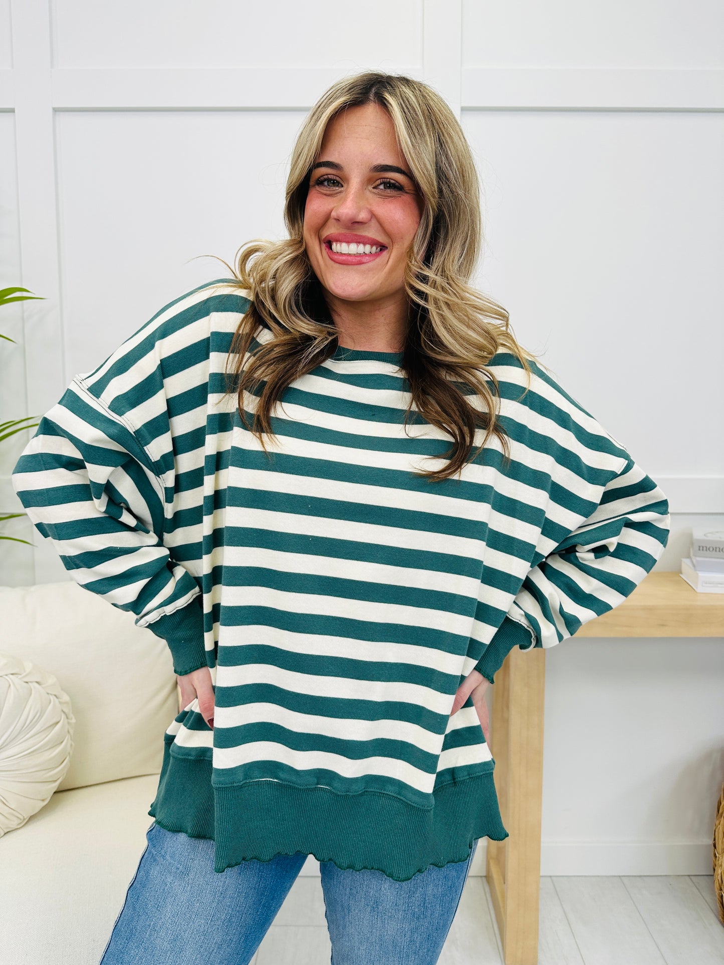 Stripe Up Your Life Pullover In Hunter Green