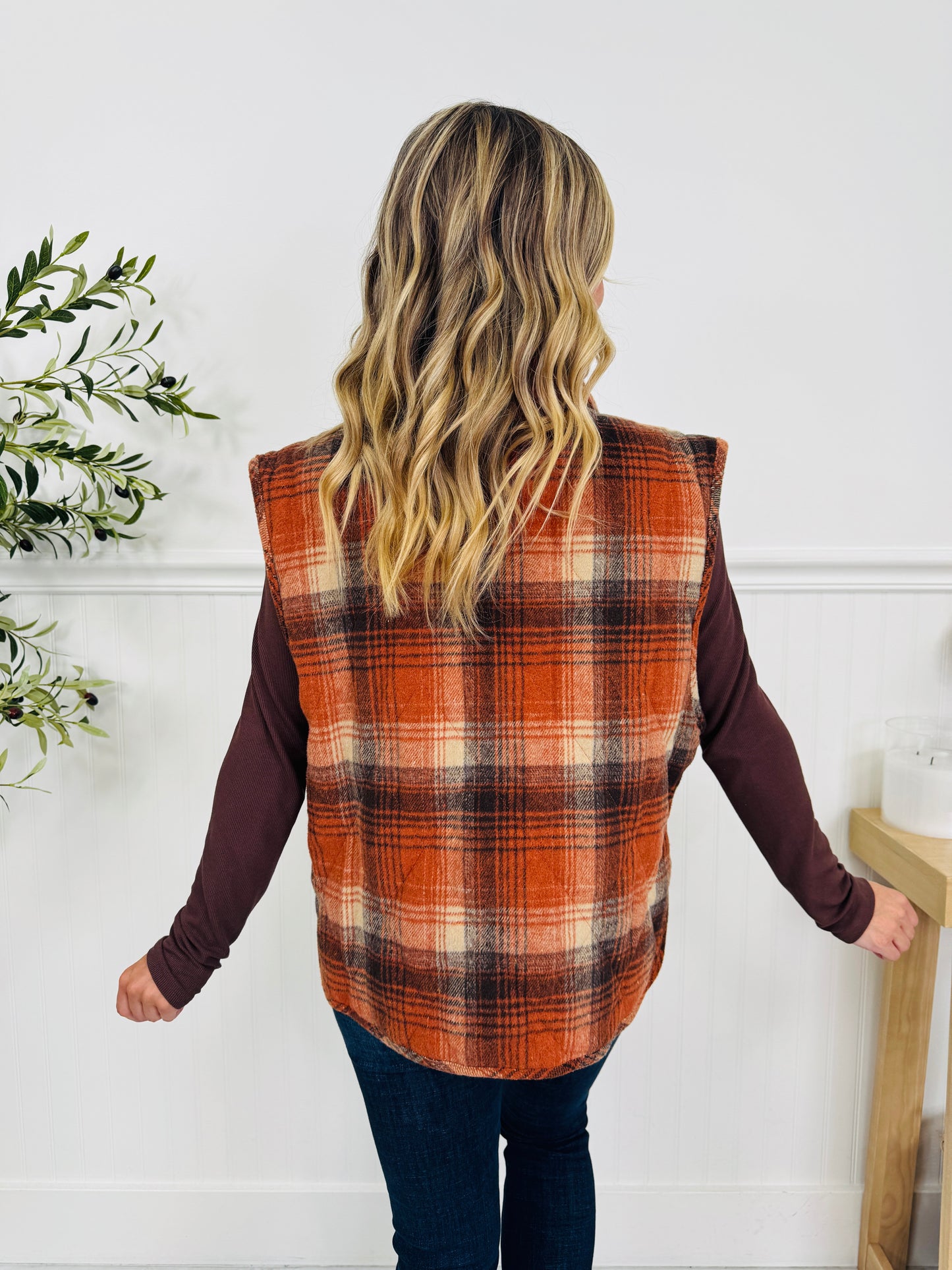 Pretty In Plaid Vest In Rust