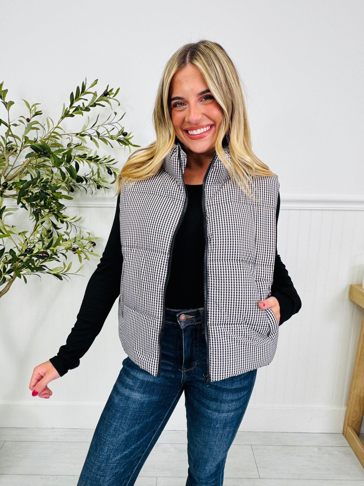 Gingham & Go Puffer Vest
