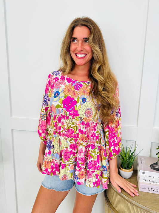Forever Floral Top In Mint Cream