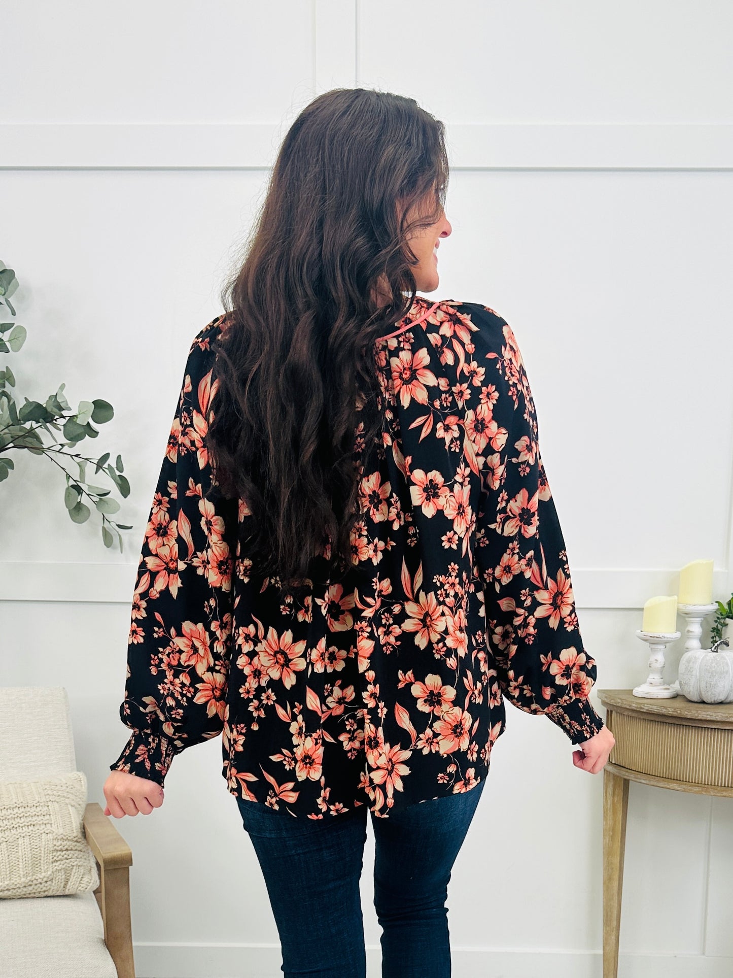 Fall Floral Fantasy Top In Black