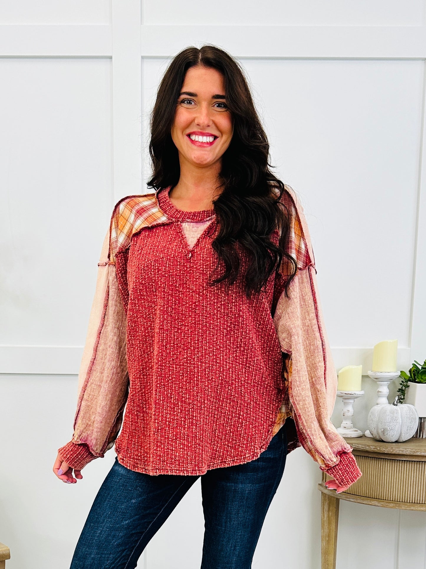 Wildwood Patchwork Top In Burgundy
