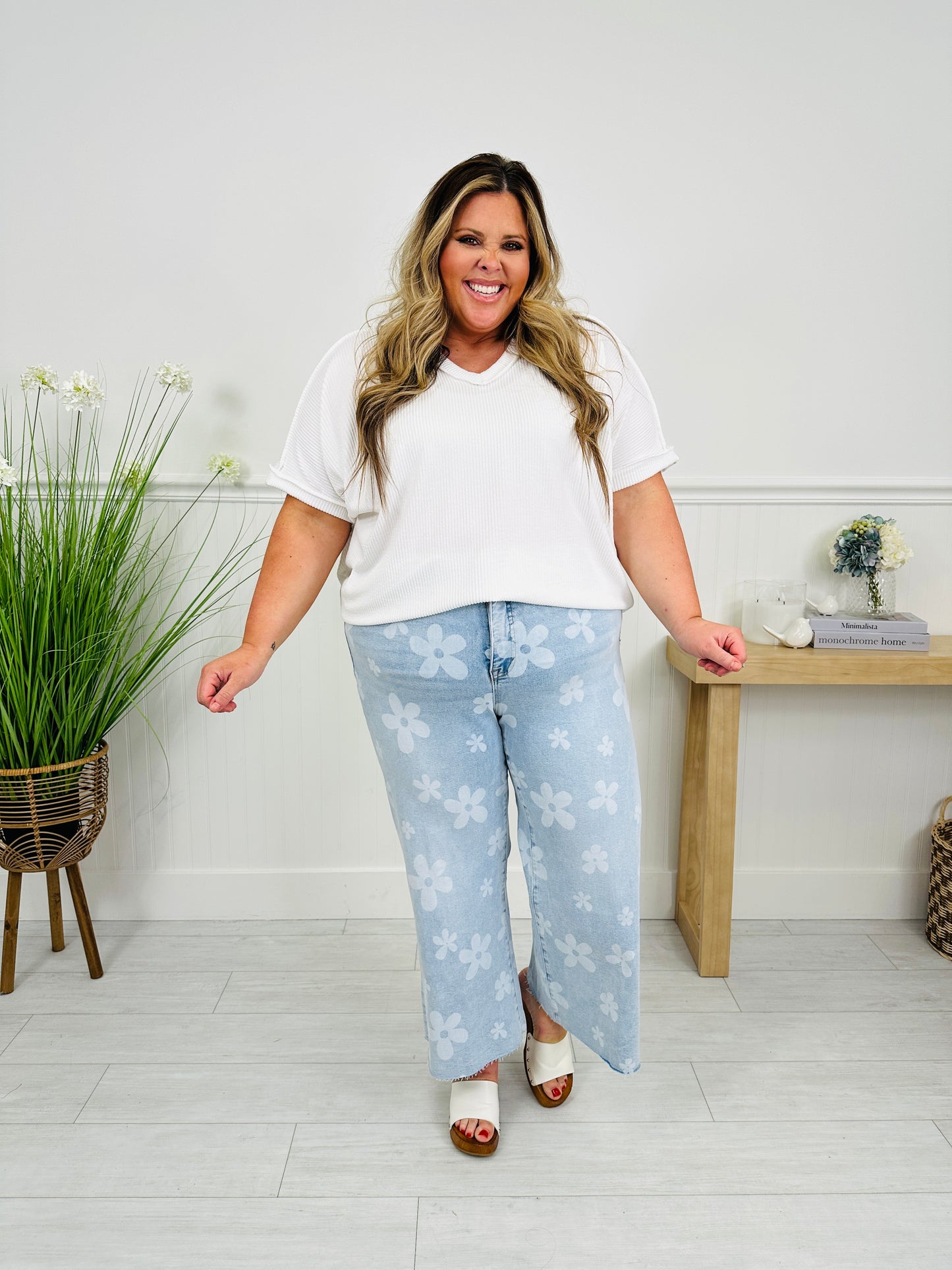Flower Power Tummy Control Wide Leg Cropped Jeans