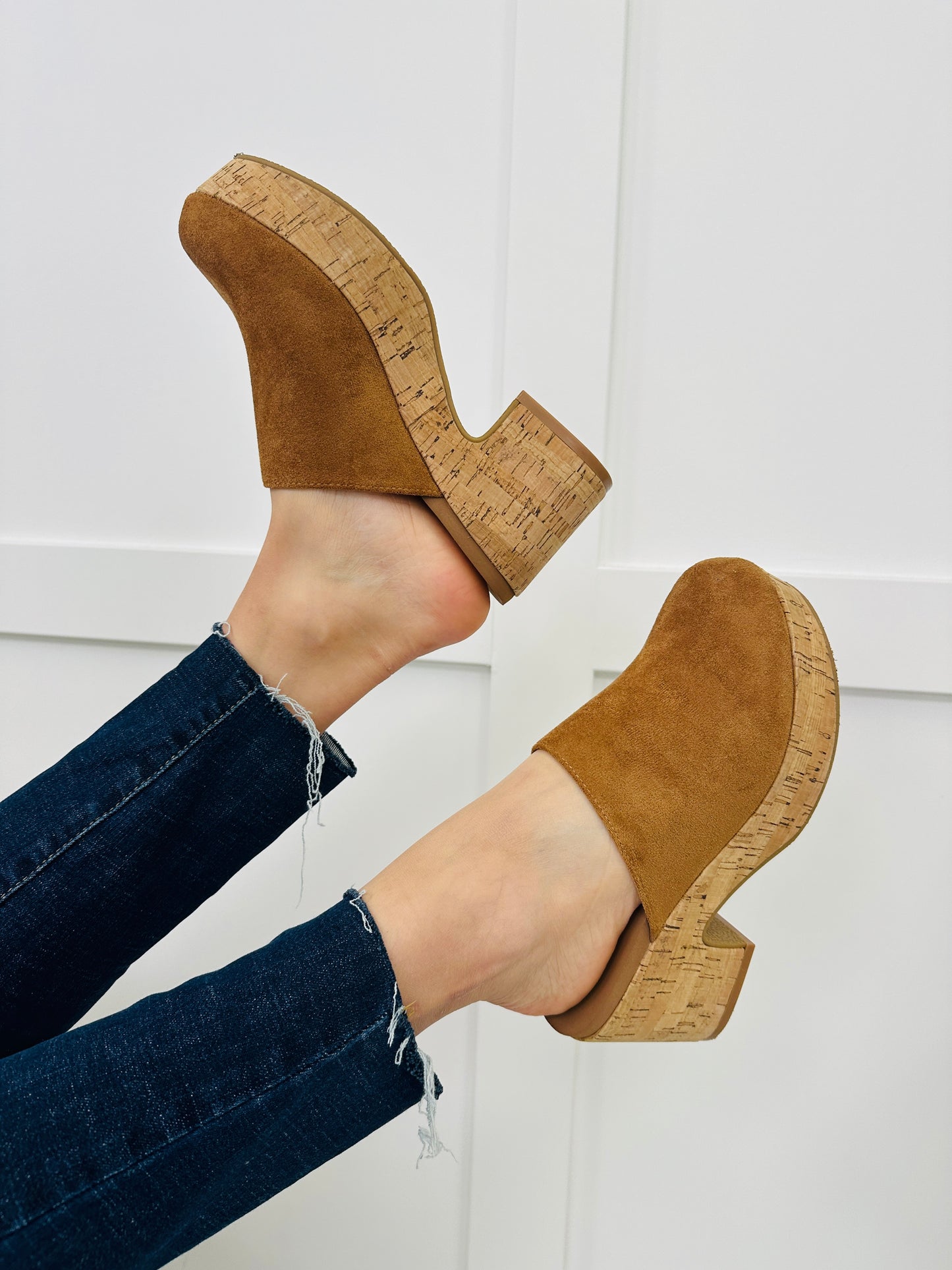 Boho Block Clogs In Tobacco Faux Suede