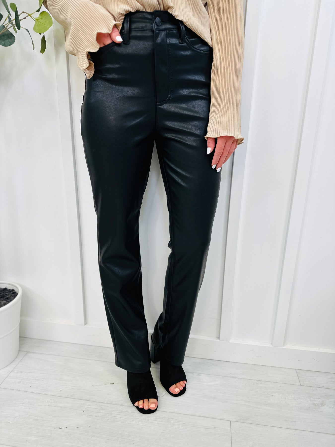Judy Blue Faux Leather Tummy Control Black Pants – Simply Simpson Boutique