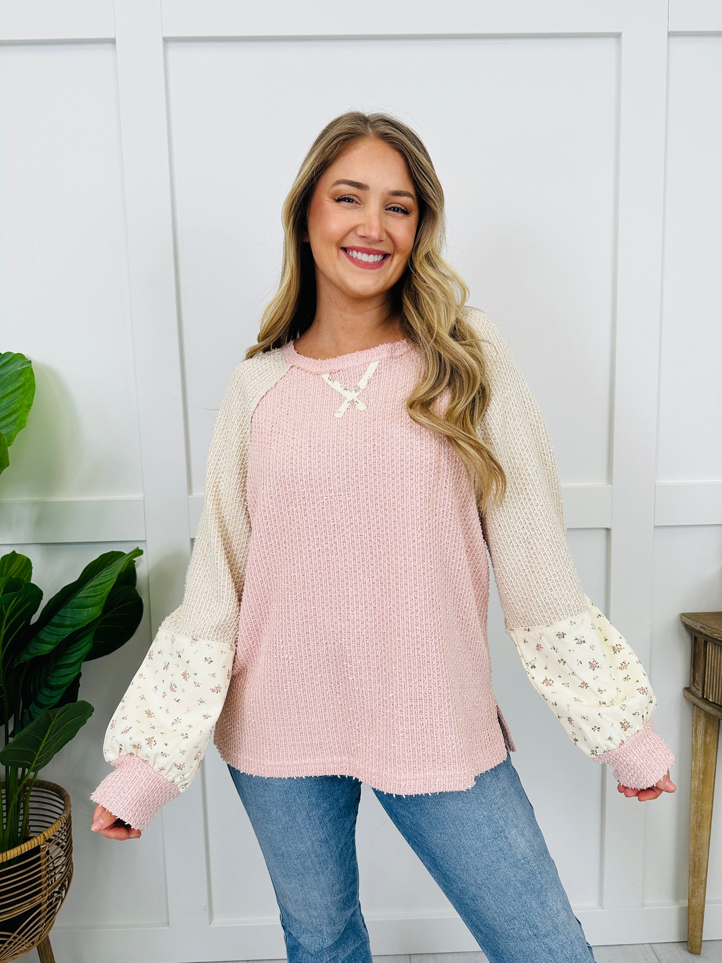 Sleeve Of Petals Sweater In Baby Pink