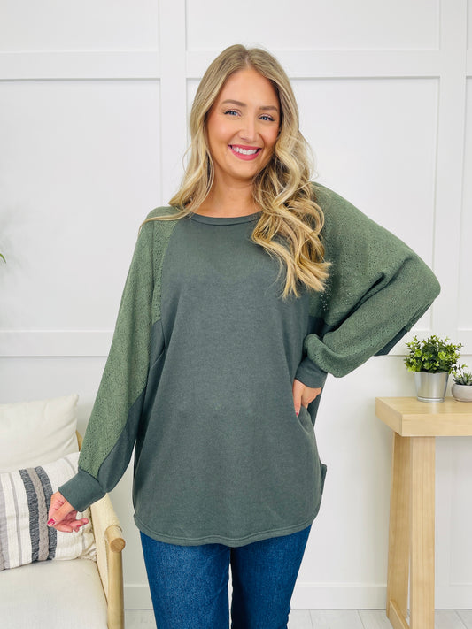 Contrast Crew Top in Olive