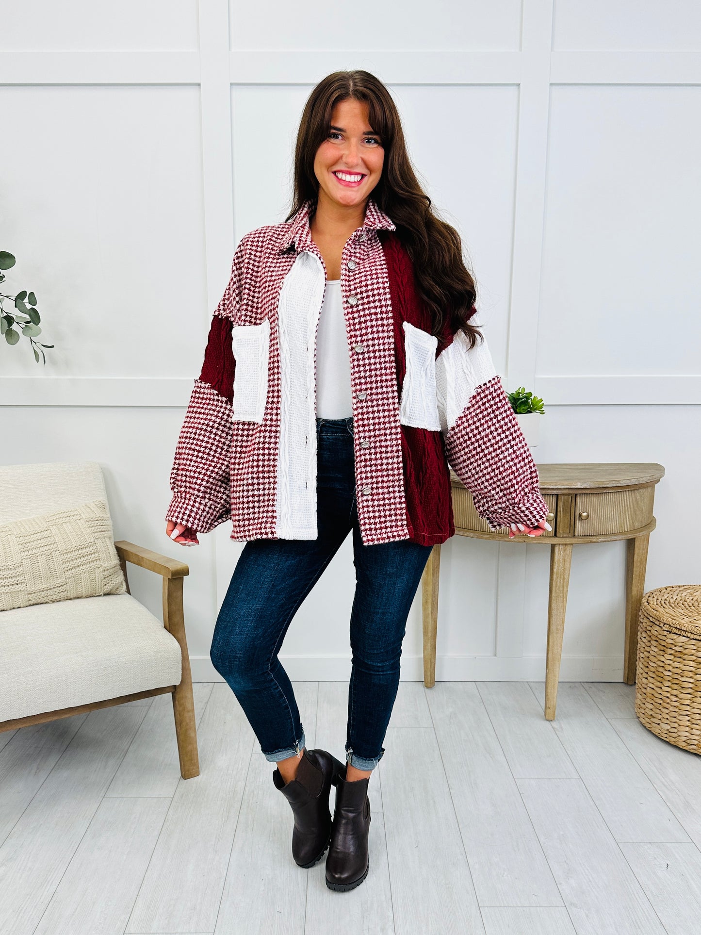 Frosted Pine Shacket In Red