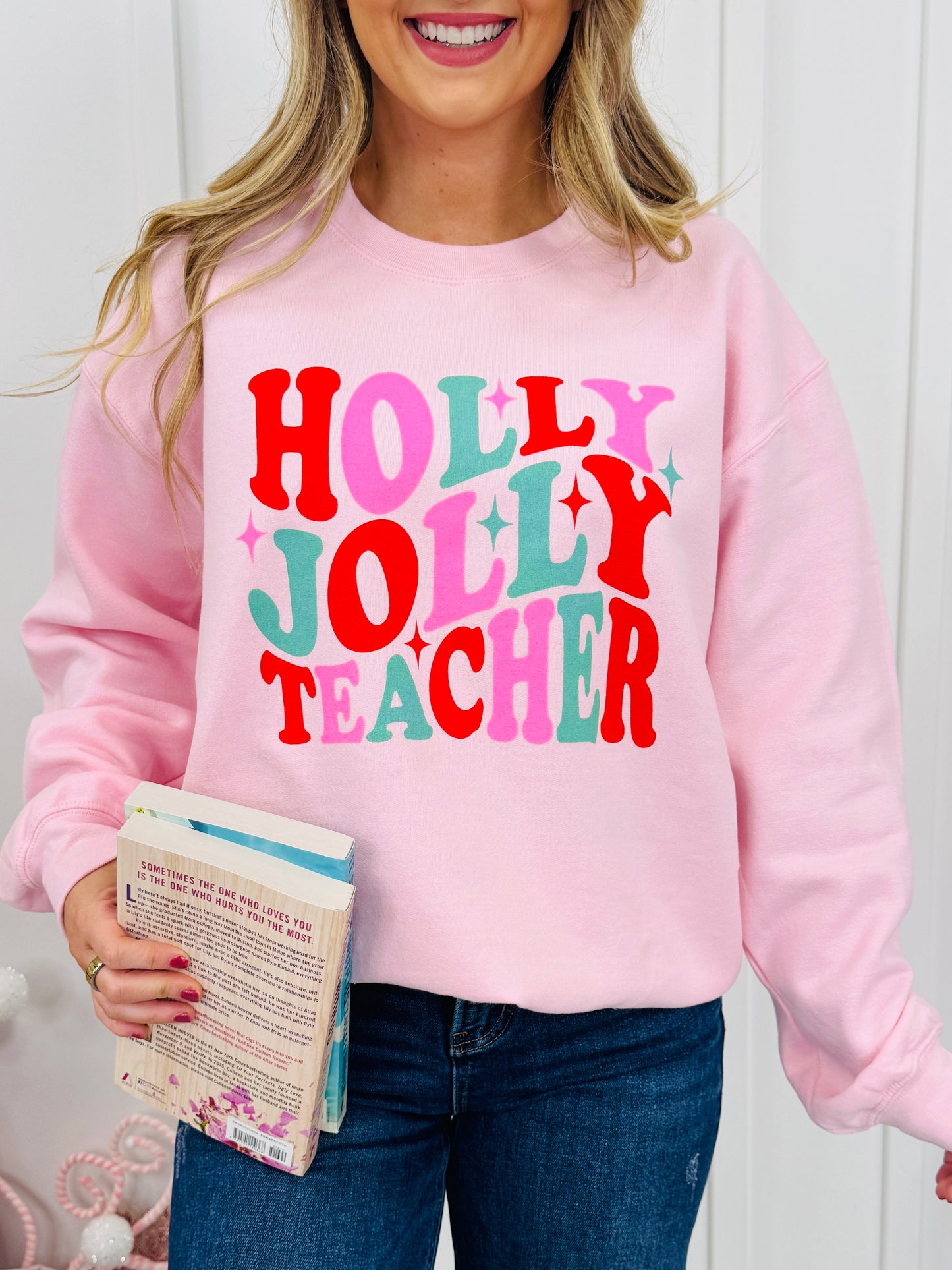 Holly Jolly Teacher Graphic Crewneck Sweatshirt