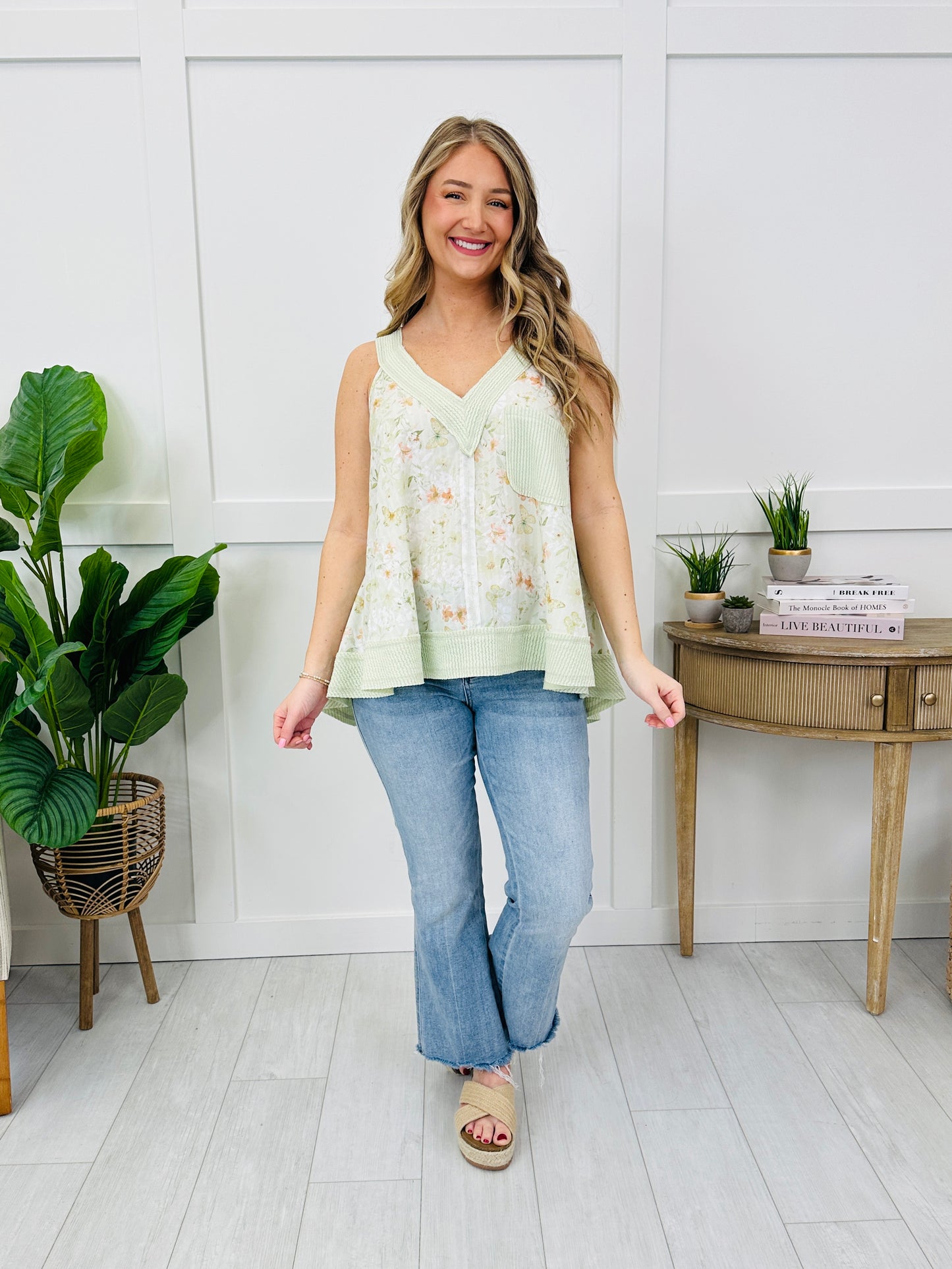 Let It Be Lovely Tank Top In Sage Multi