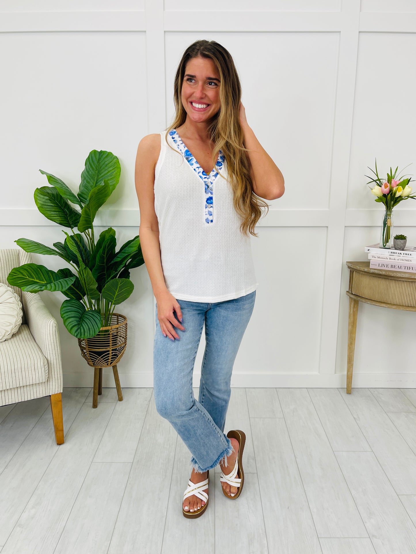 Petal Lined Tank Top In Off White