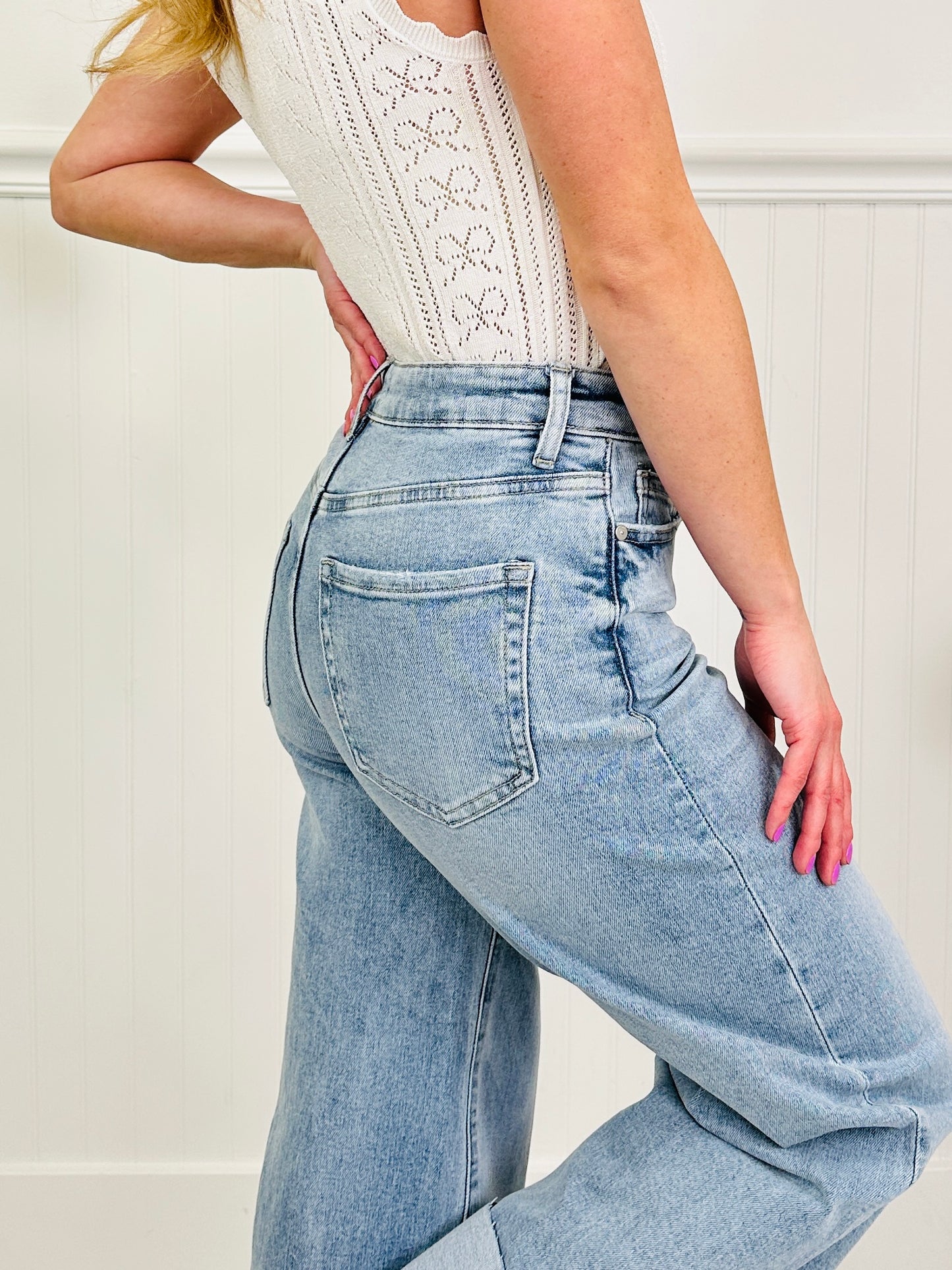 Right on Time Tummy Control Wide Leg Cropped Jeans