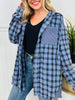 Falling for Flannel Hooded Shacket in Blue