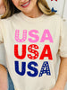 Pink Red And Blue USA Boxy Graphic Tee