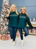 REG/CURVY Merry And Bright Bling Sweatshirt In Hunter Green