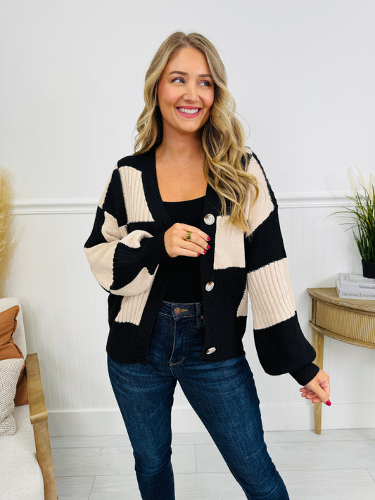 Break The Pattern Cardigan in Oatmeal/Black