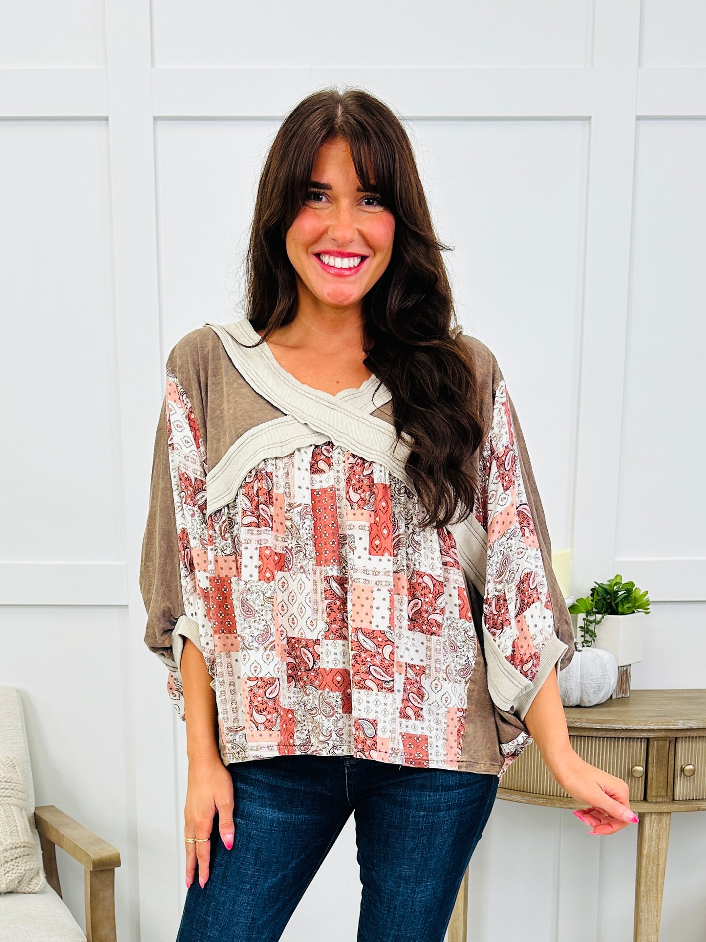 Free Spirit Patchwork Top In Charcoal