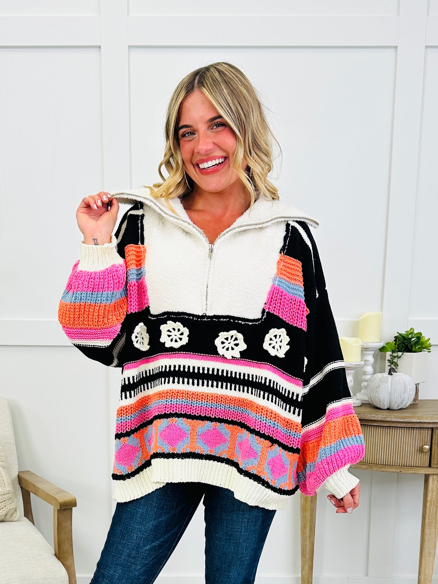 Cozy Carnival Sweater In Black Multi