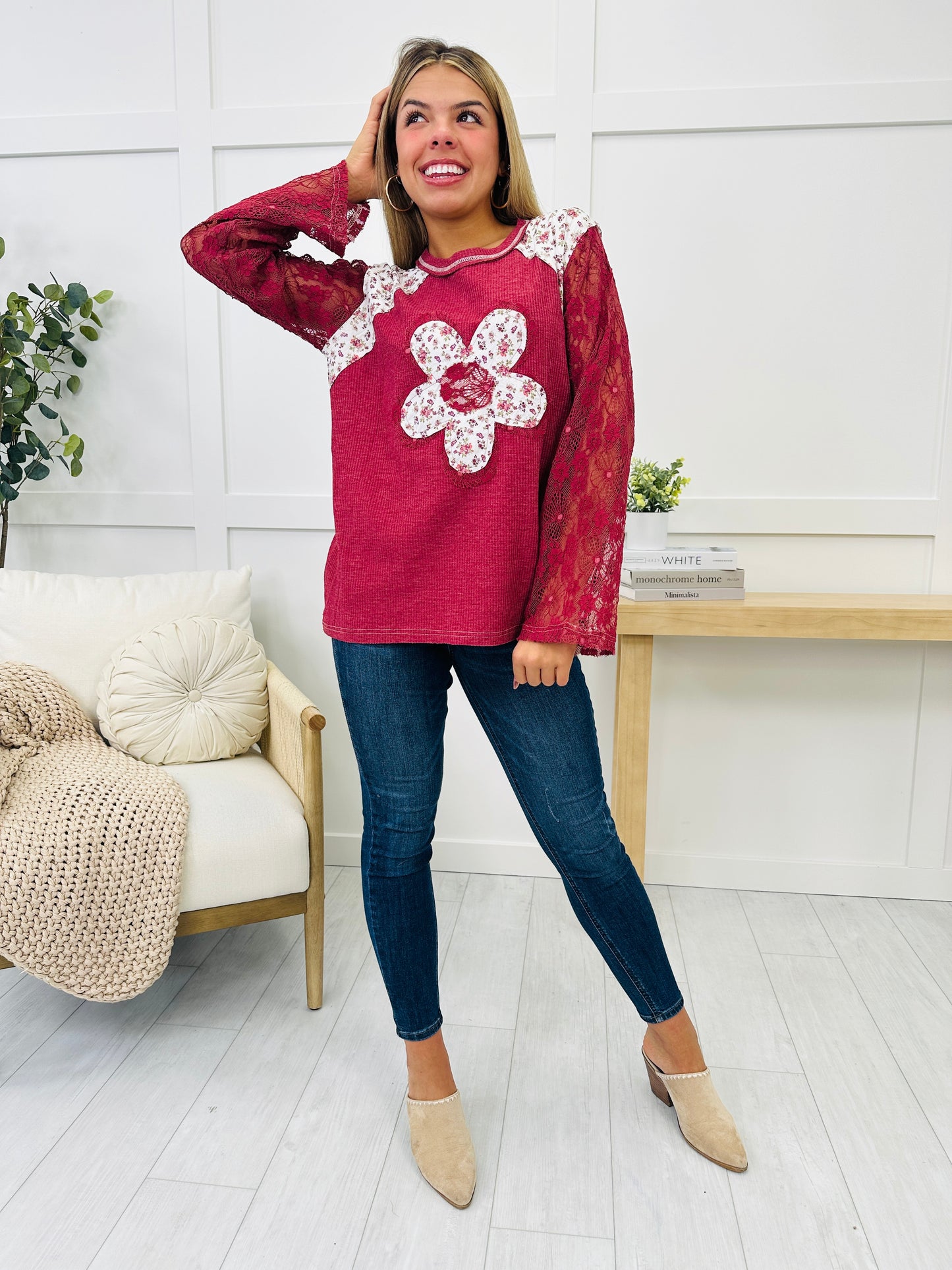 Winter Flower Top In Red