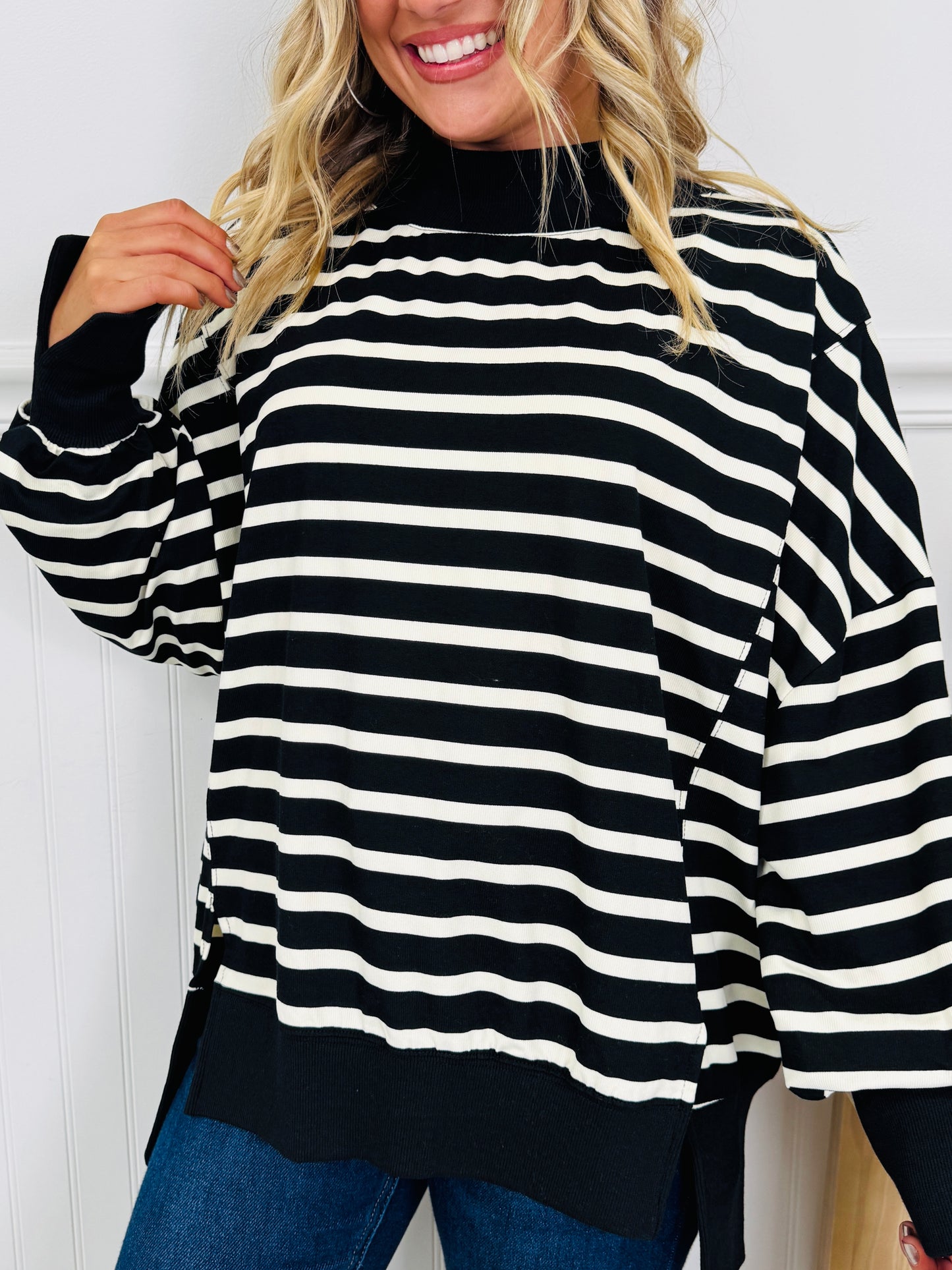Stripe Up Your Alley Pullover In Black