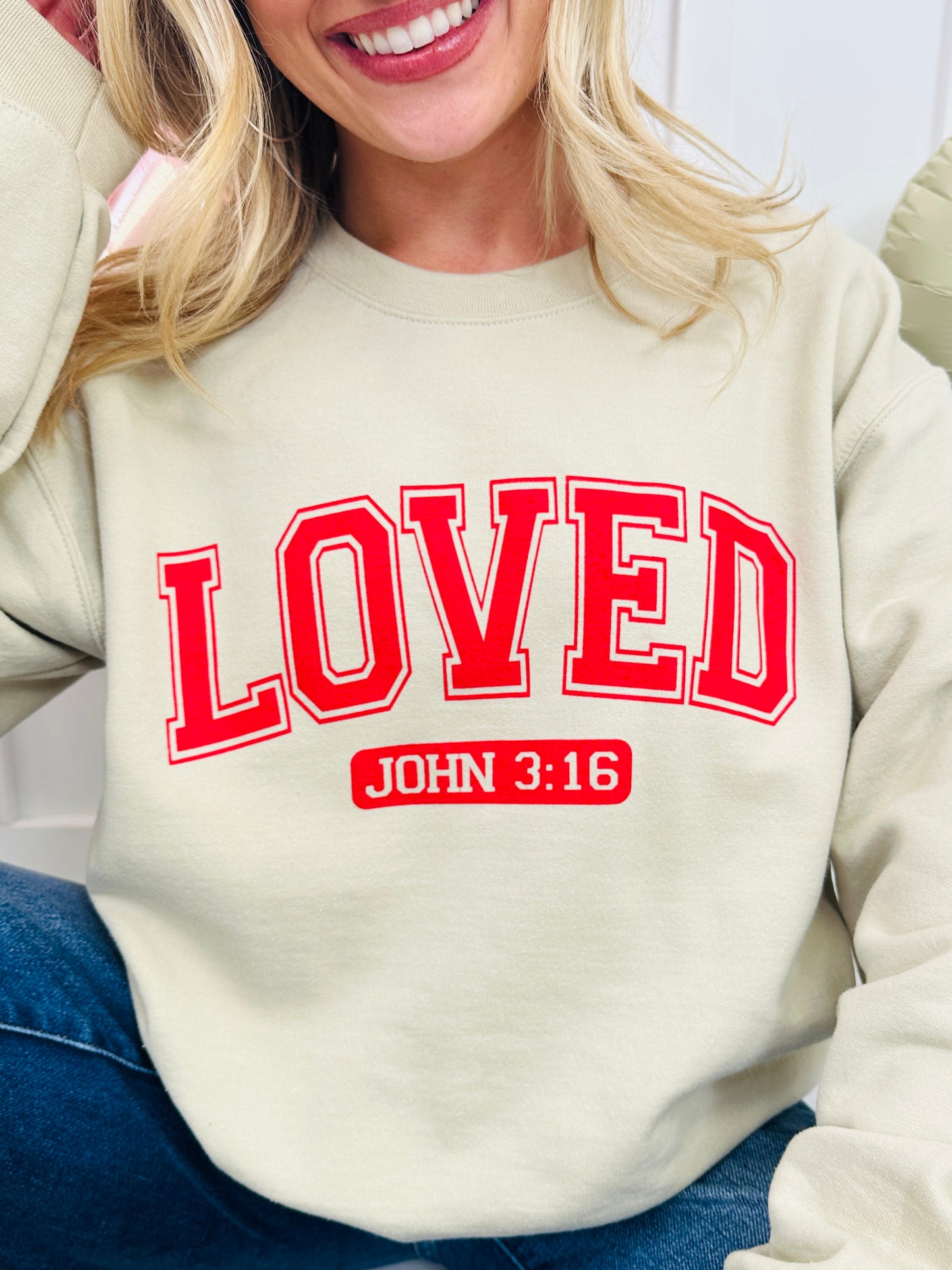 LOVED John 3:16 Graphic Crewneck Sweatshirt in Two Colors