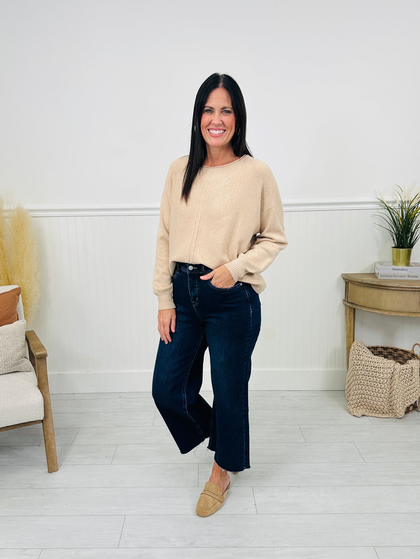 Fall Into Place Tummy Control Wide Leg Crop Jeans