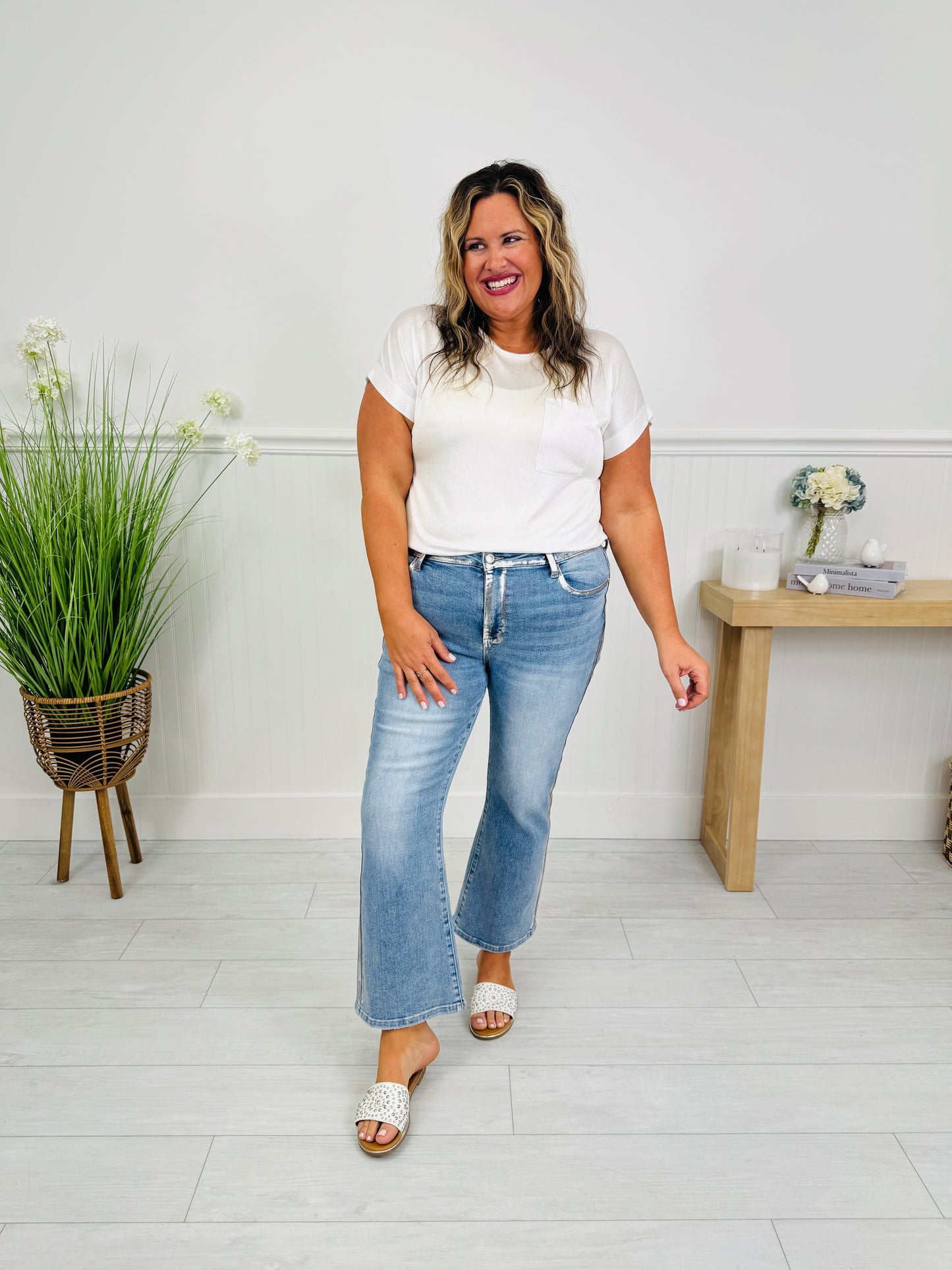 Judy Blue Metallic Moment Kick Flare Jeans