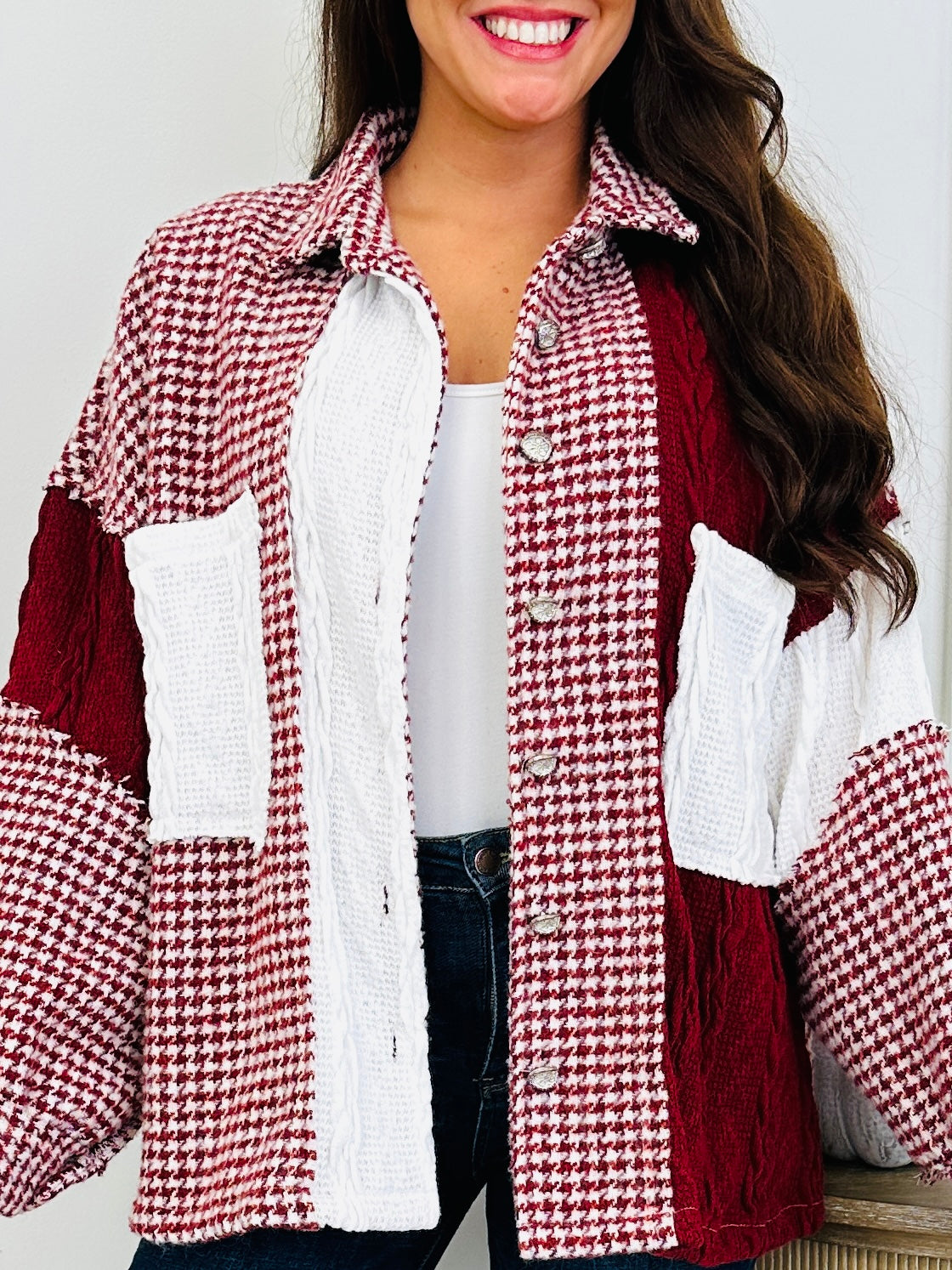 Frosted Pine Shacket In Red