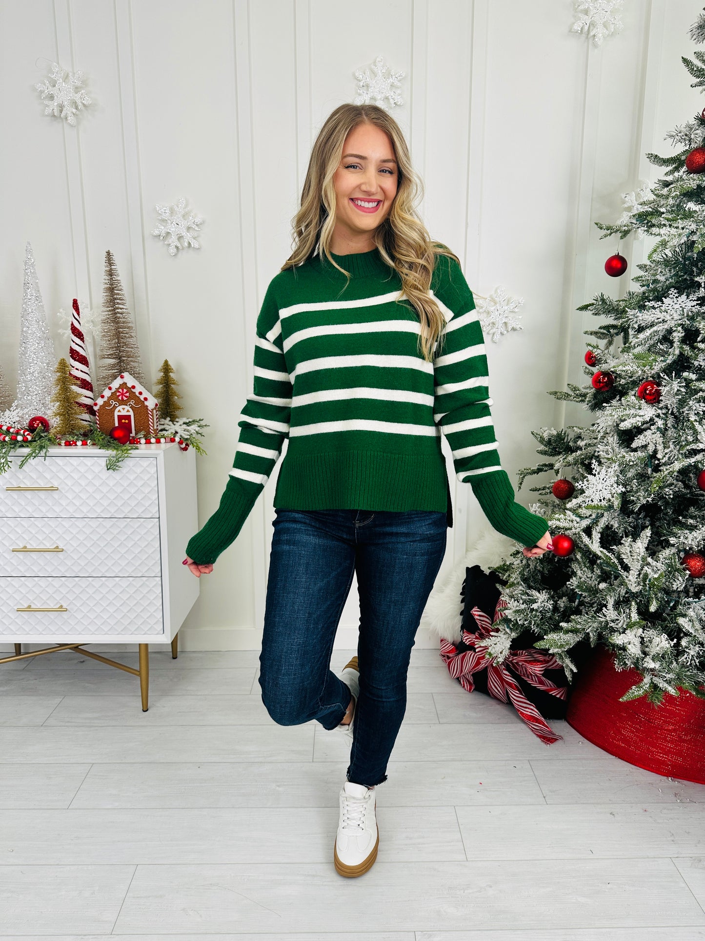 Beyond the Stripe Sweater In Pine Tree